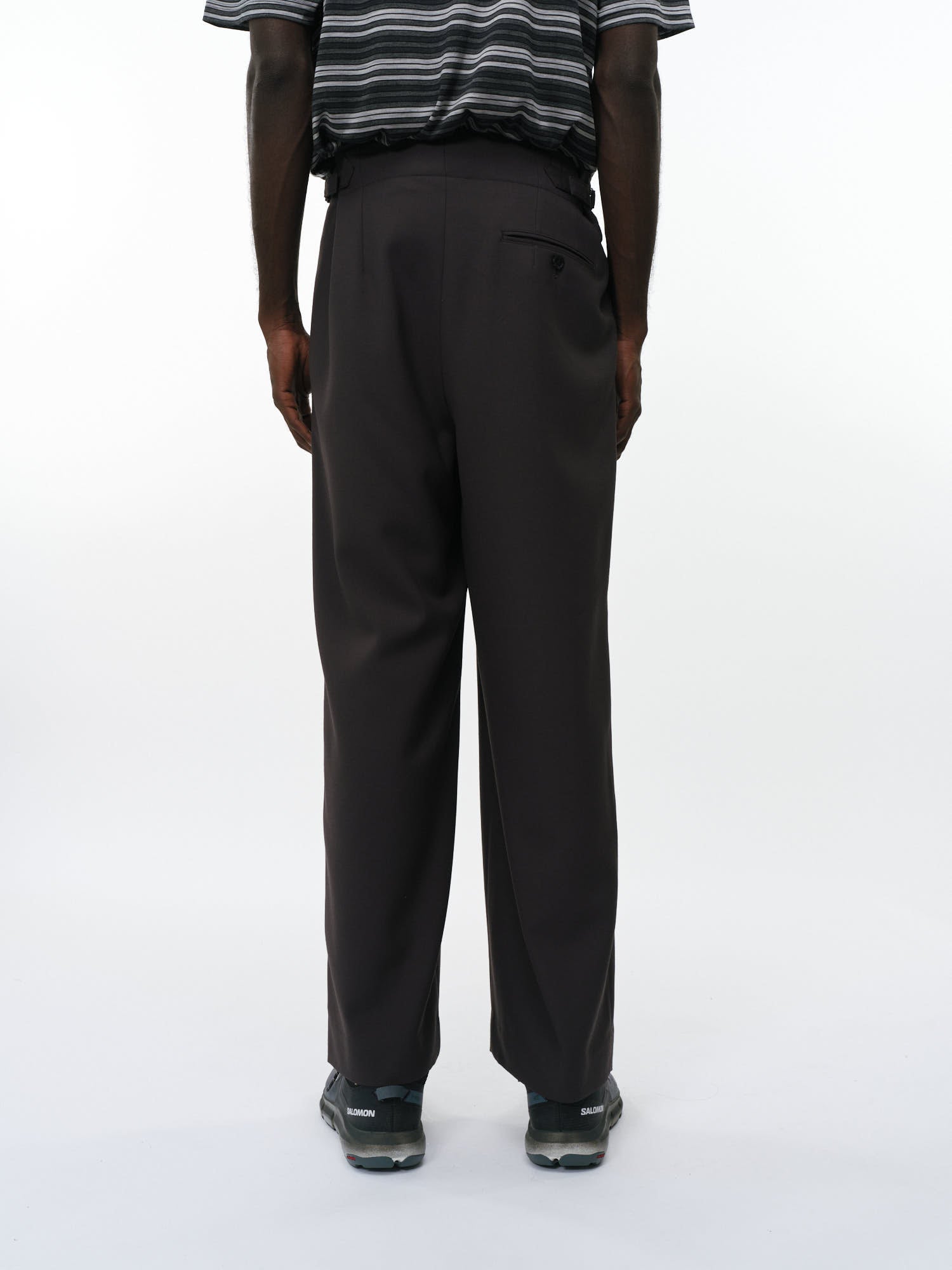 リサイクルポリエステル　ノンミュールジングウールギャバジン / 2タックミリタリートラウザーズ, Charcoal Gray