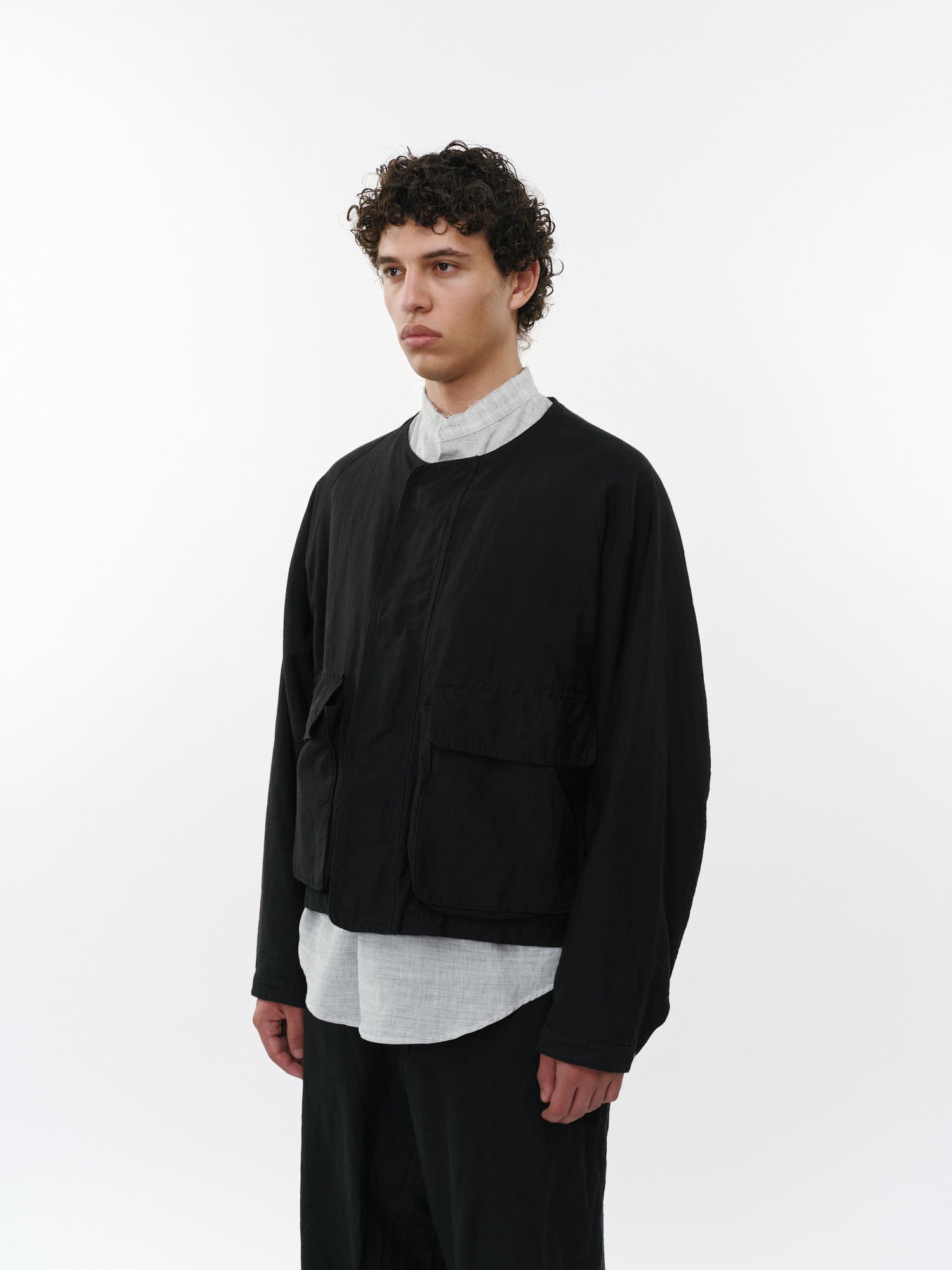 リネンオーガニックコットンシルクライトモールスキン / ハンティングジャケット, Black