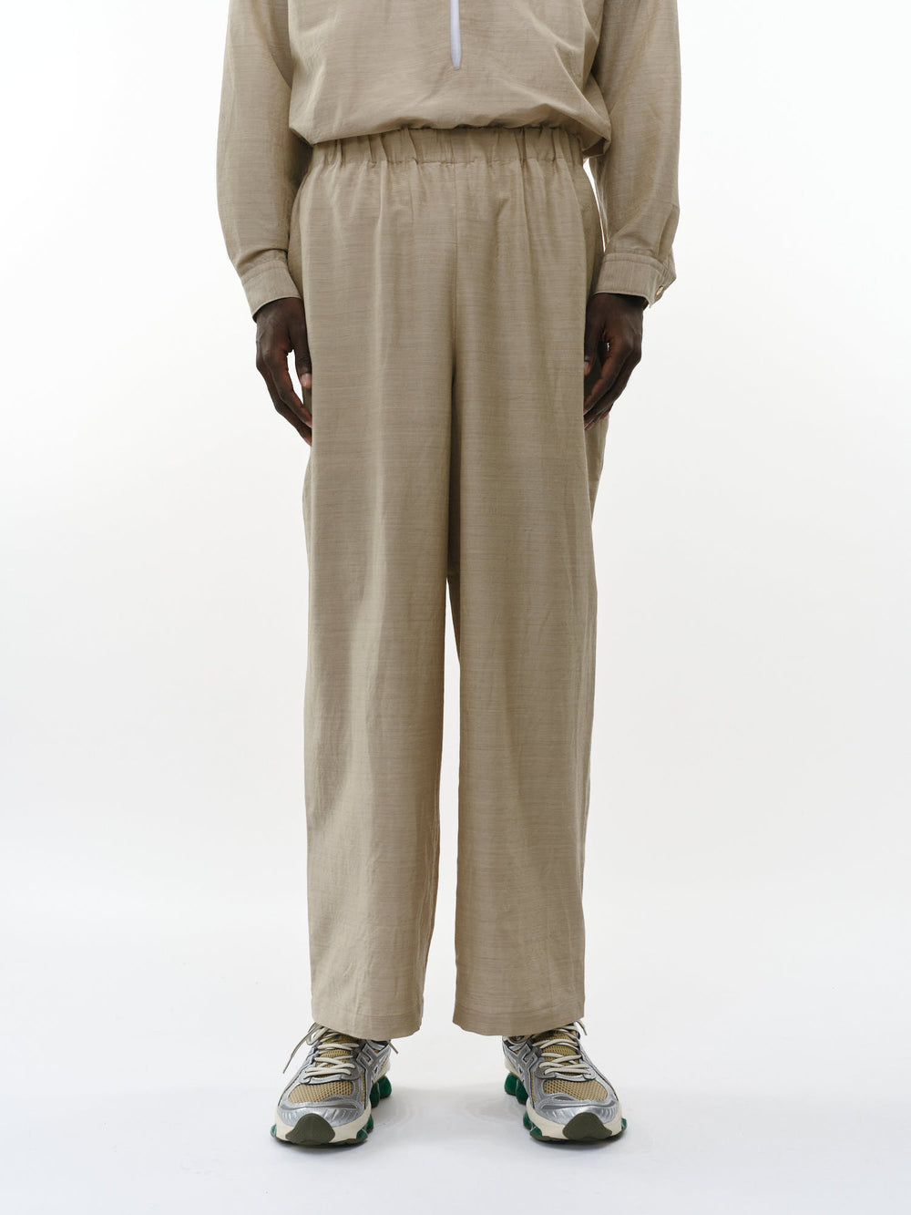 ウールシルクフェザークロス / ワイドシリンダーフィットイージーパンツ, Top Beige