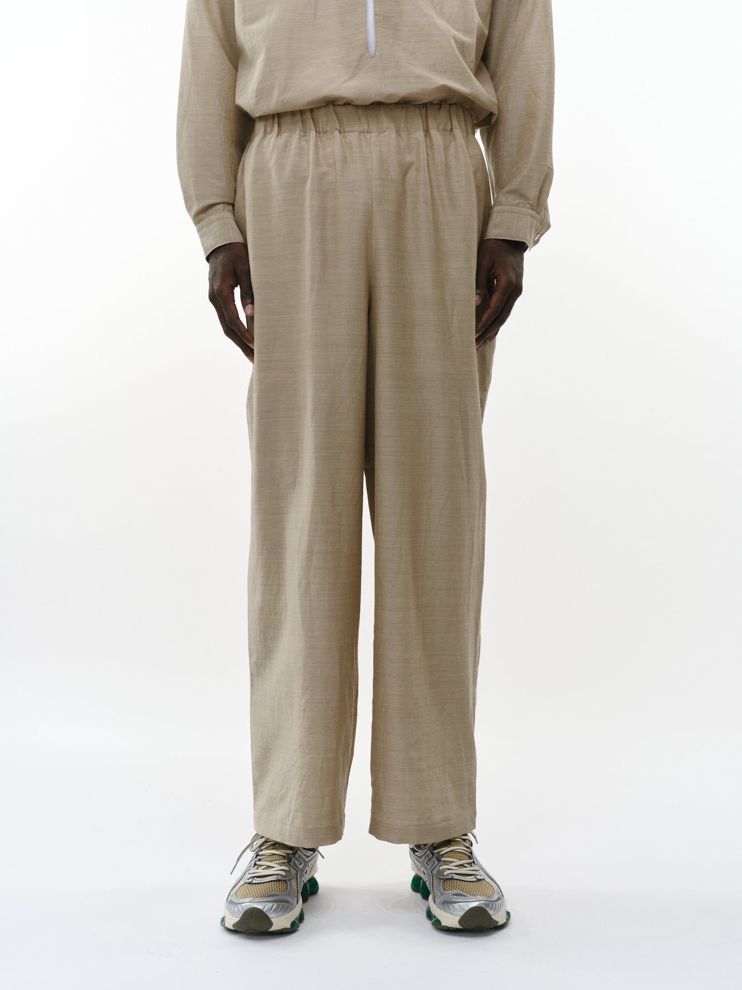 ウールシルクフェザークロス / ワイドシリンダーフィットイージーパンツ, Top Beige