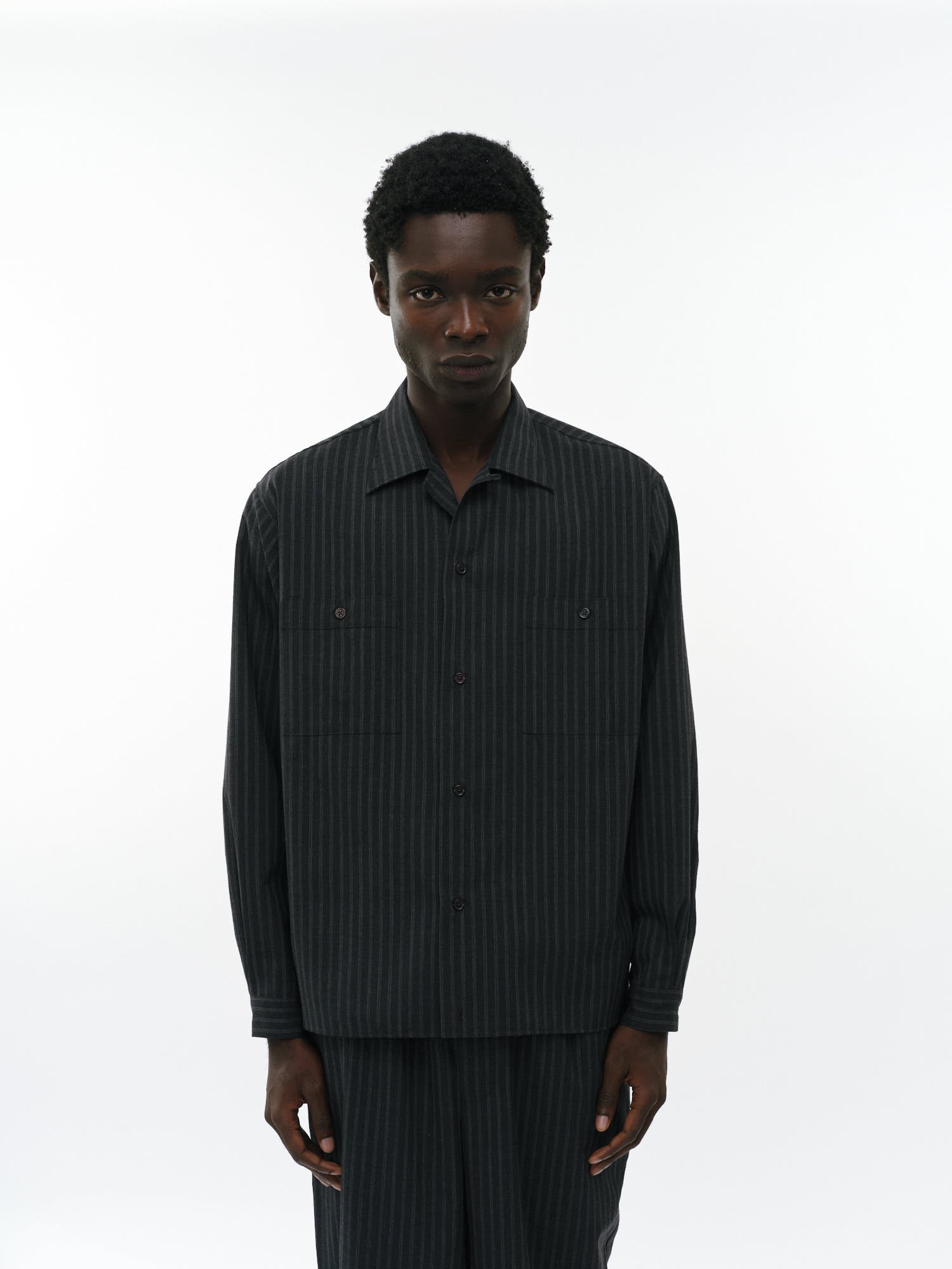 2/72ウールトロピカルワッシャー / ダブルポケットオープンカラーシャツ, Gray Stripe