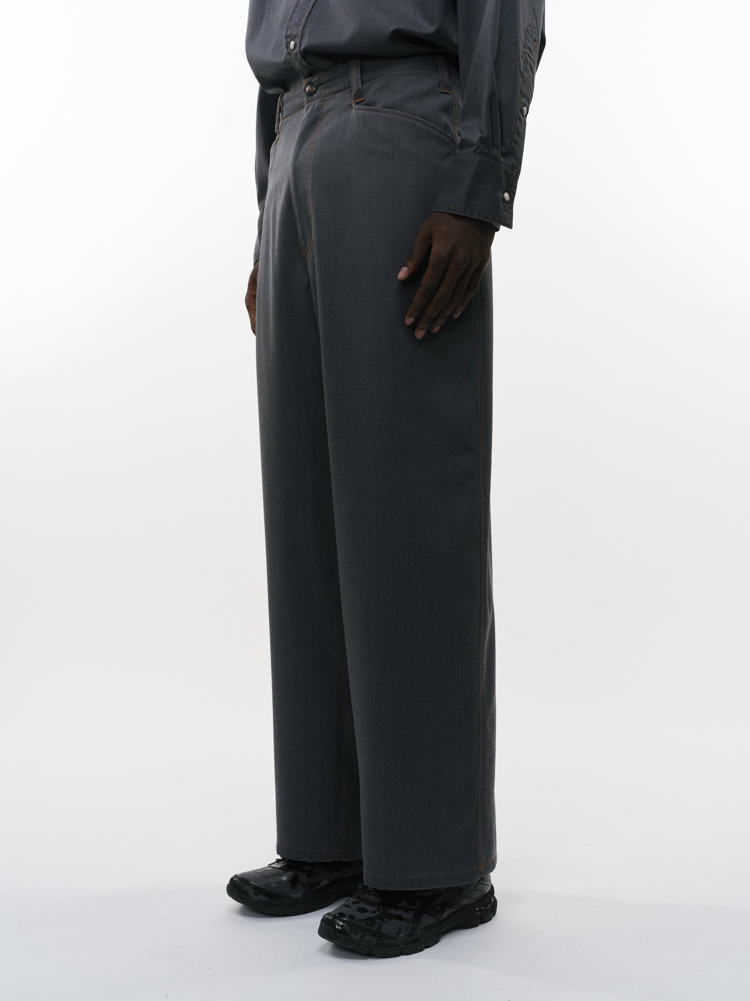 ウォッシャブルウールギャバ顔料プリント / ワークパンツ, Blue Gray