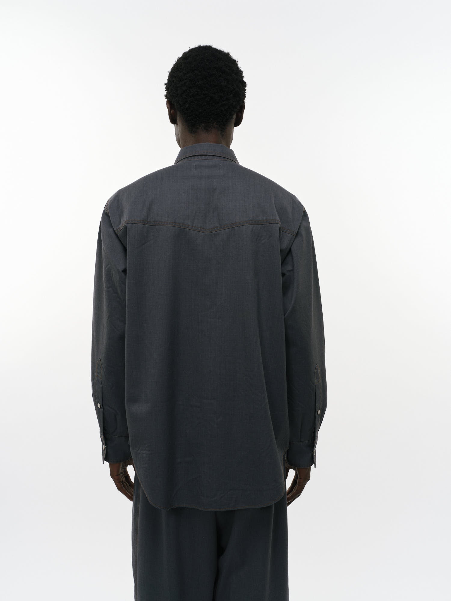 ウォッシャブルウールギャバ顔料プリント / ウエスタンシャツ, Blue Gray