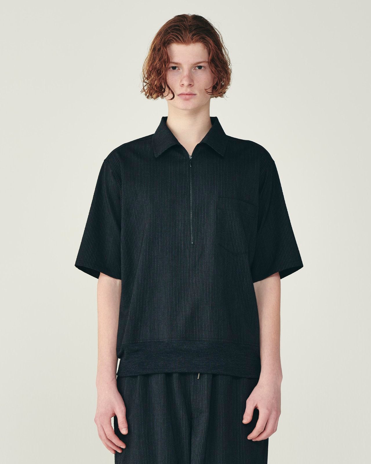 ウールシアサッカー / ハーフジップシャツ, Black X Gray – MARKAWARE