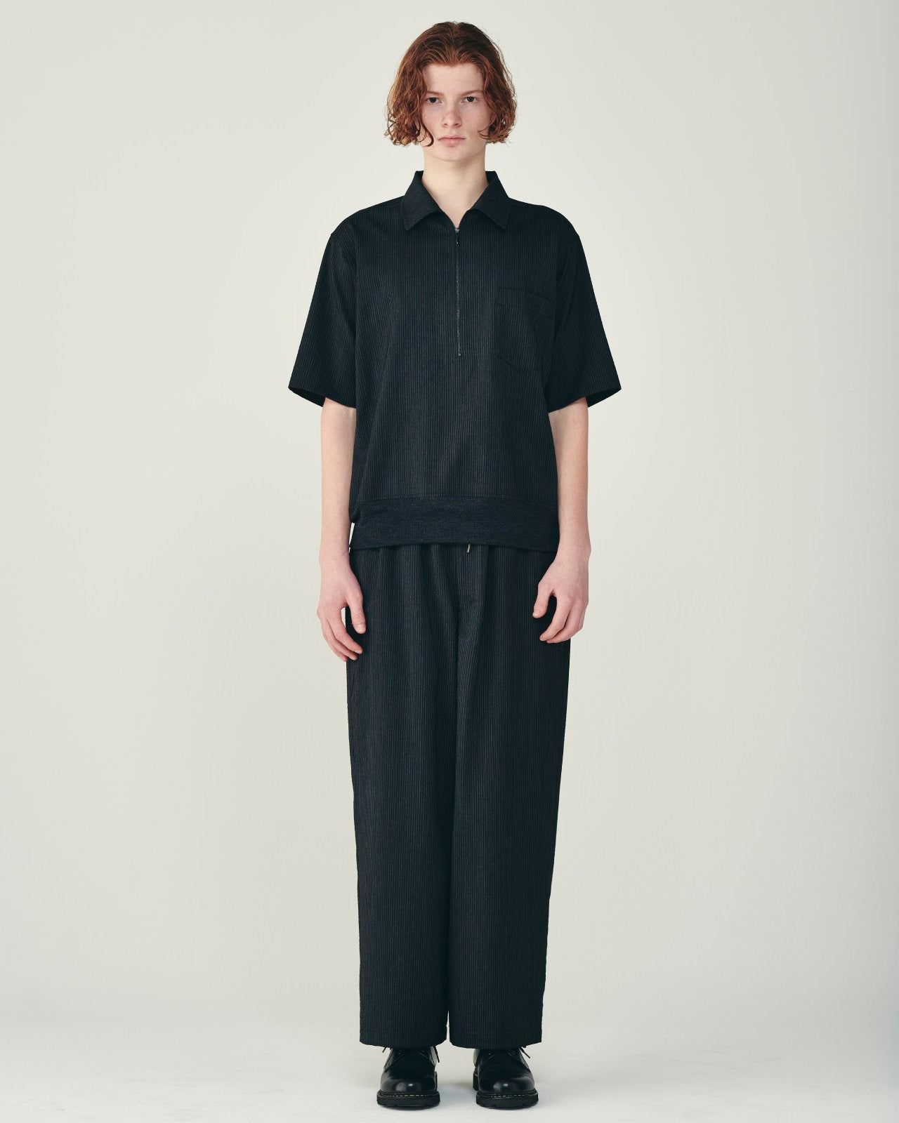 HACHYARDS ブラック ハーフジップ シャツ ウールシアサッカー / ハーフジップシャツ, Black X Gray – MARKAWARE