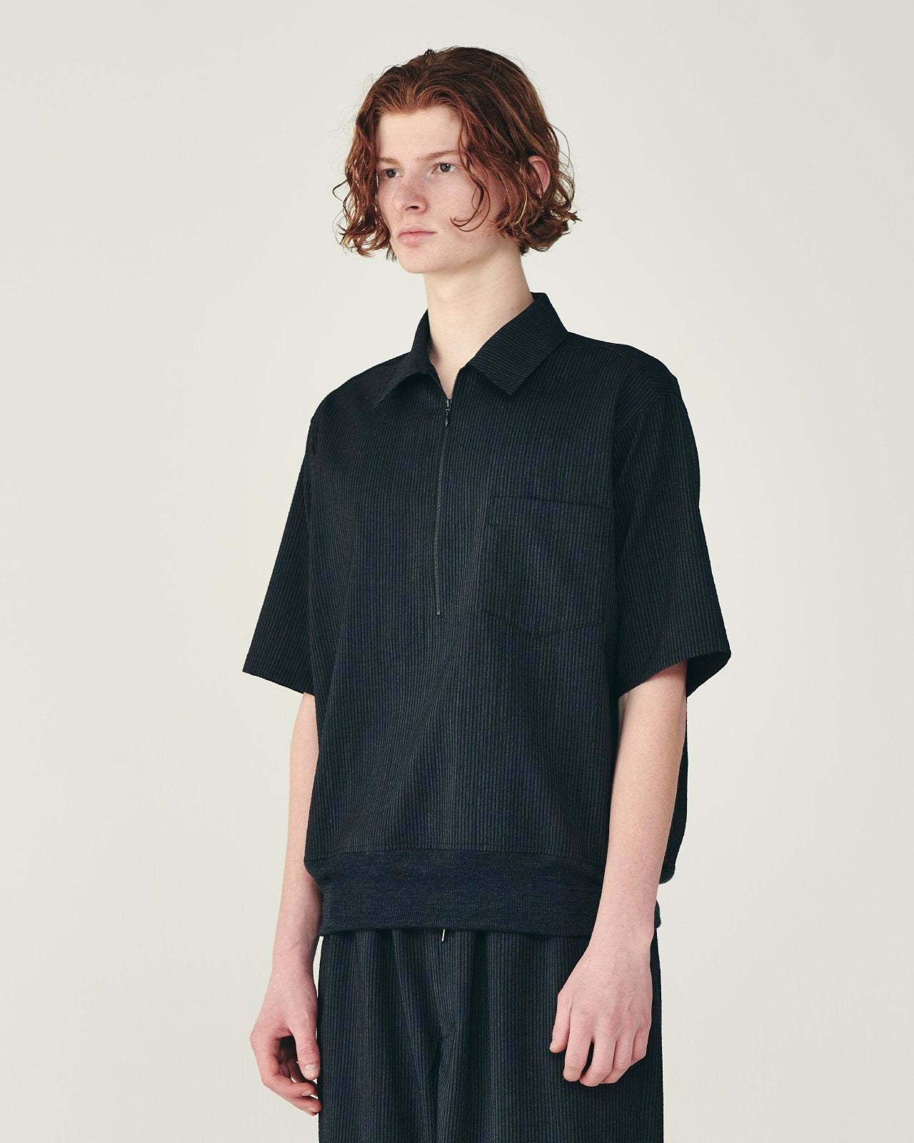 ウールシアサッカー / ハーフジップシャツ, Black X Gray – MARKAWARE