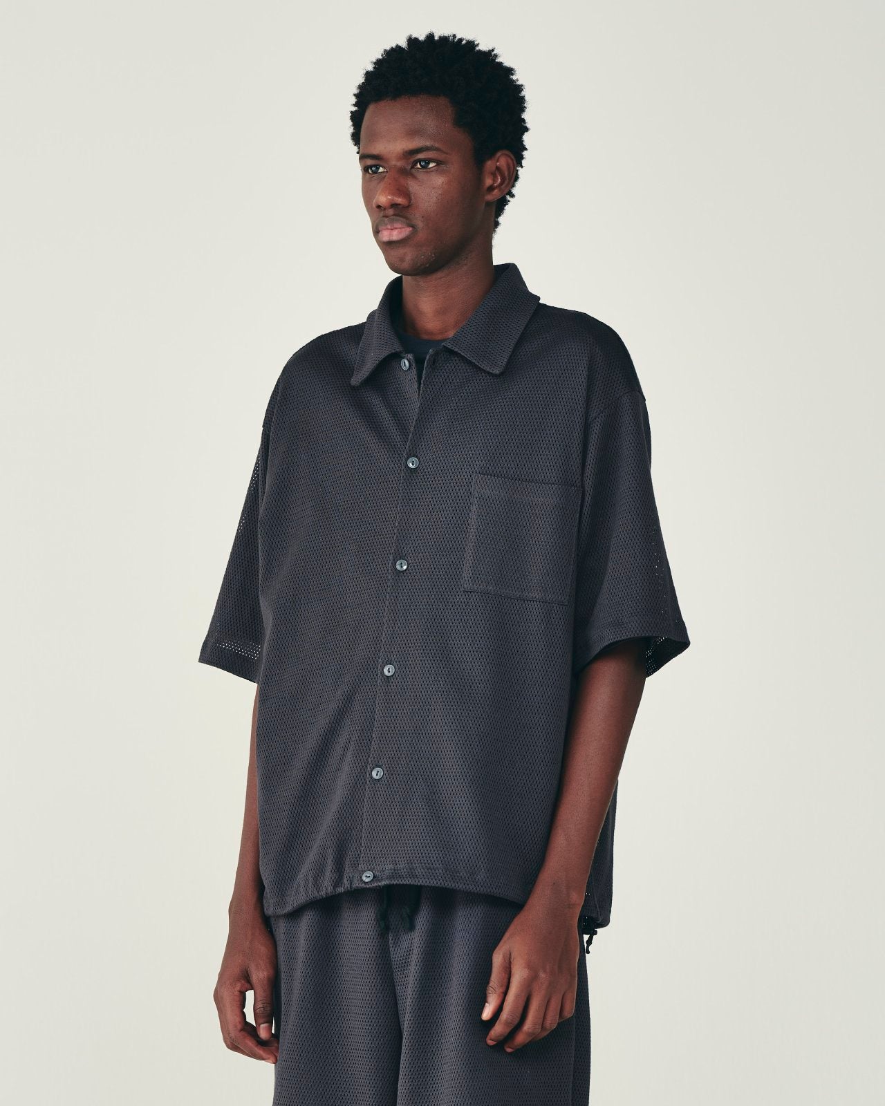 40/2 オーガニックコットンメッシュ / オープンカラー S/S ニットシャツ, Silver Gray