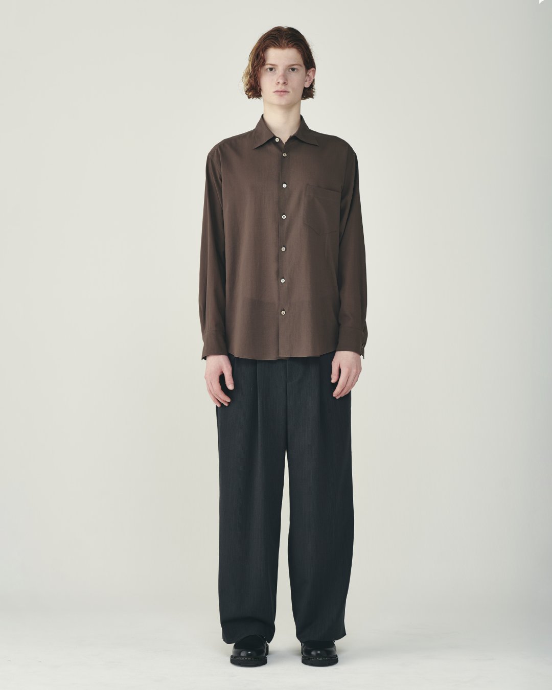 100/2オーガニックコットン強撚ローン / レギュラーカラーシャツ, Brown