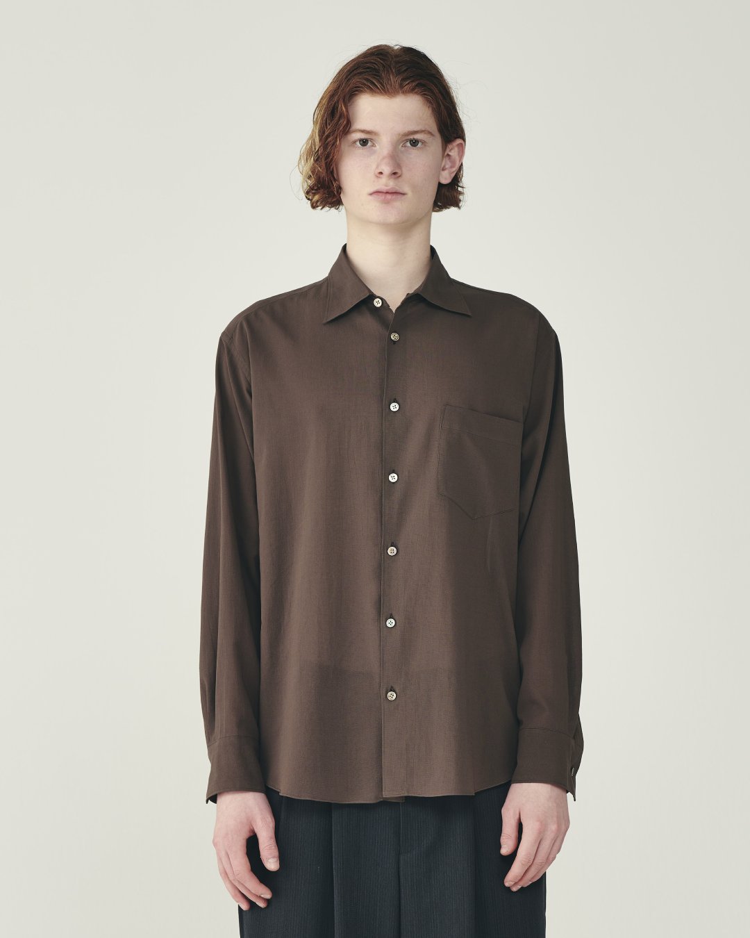 100/2オーガニックコットン強撚ローン / レギュラーカラーシャツ, Brown