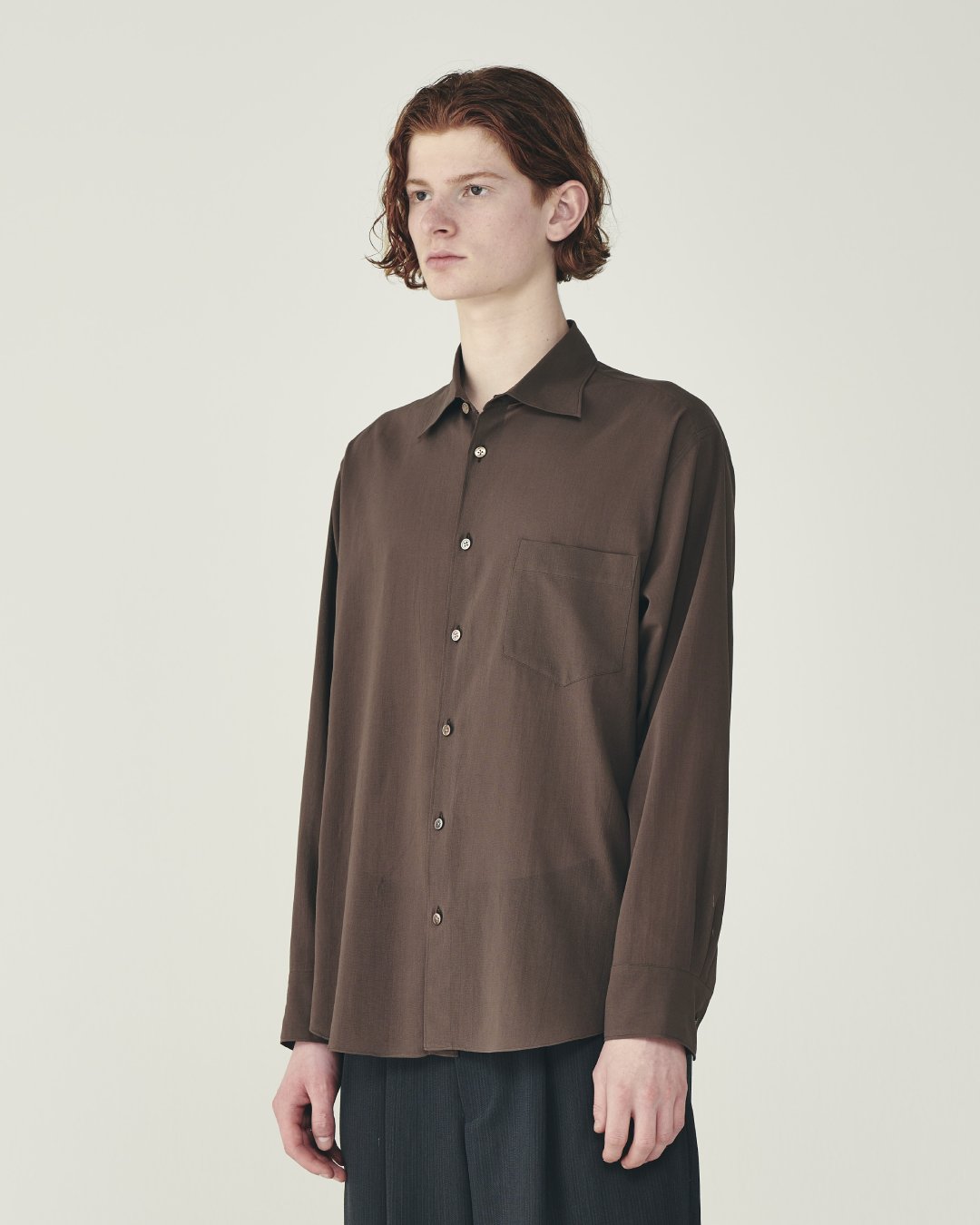 100/2オーガニックコットン強撚ローン / レギュラーカラーシャツ, Brown