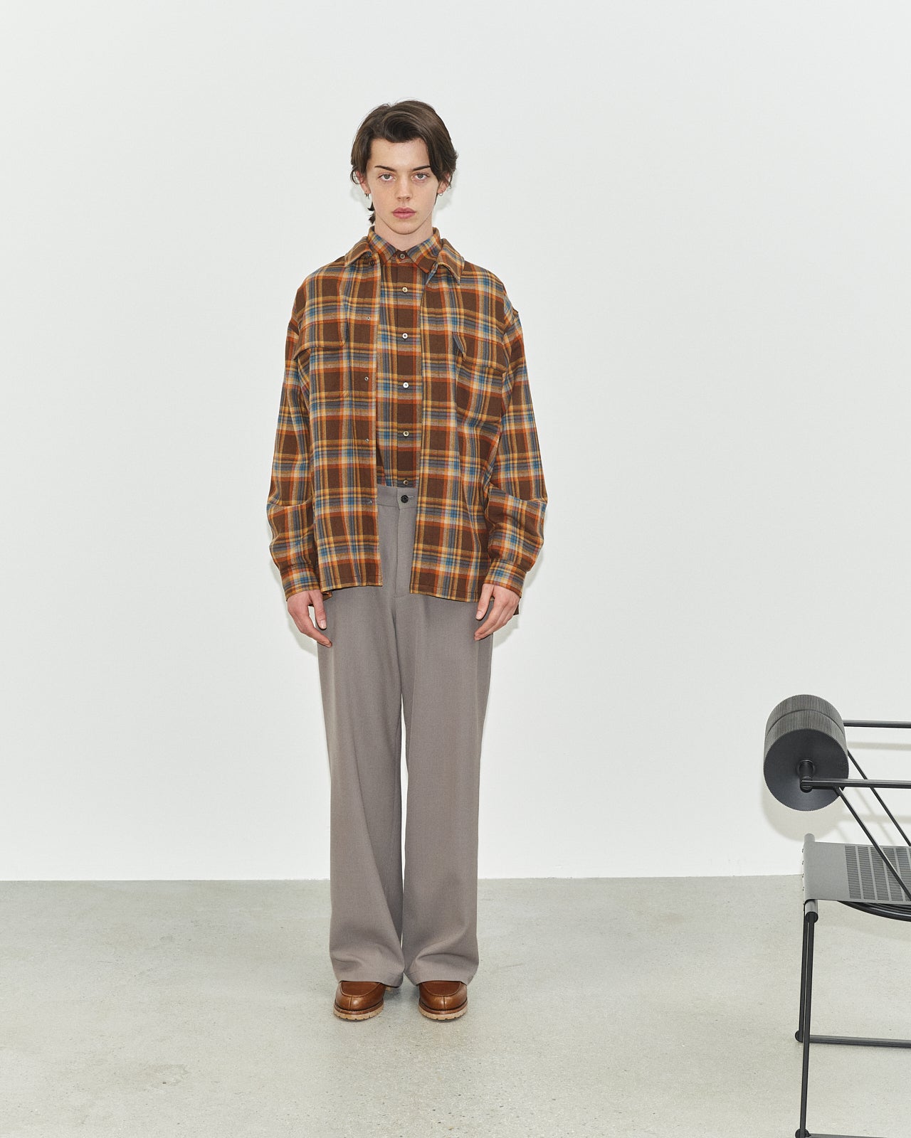 WASHABLE WOOLEN CHECK SNAP OVER SHIRT, Orange Check