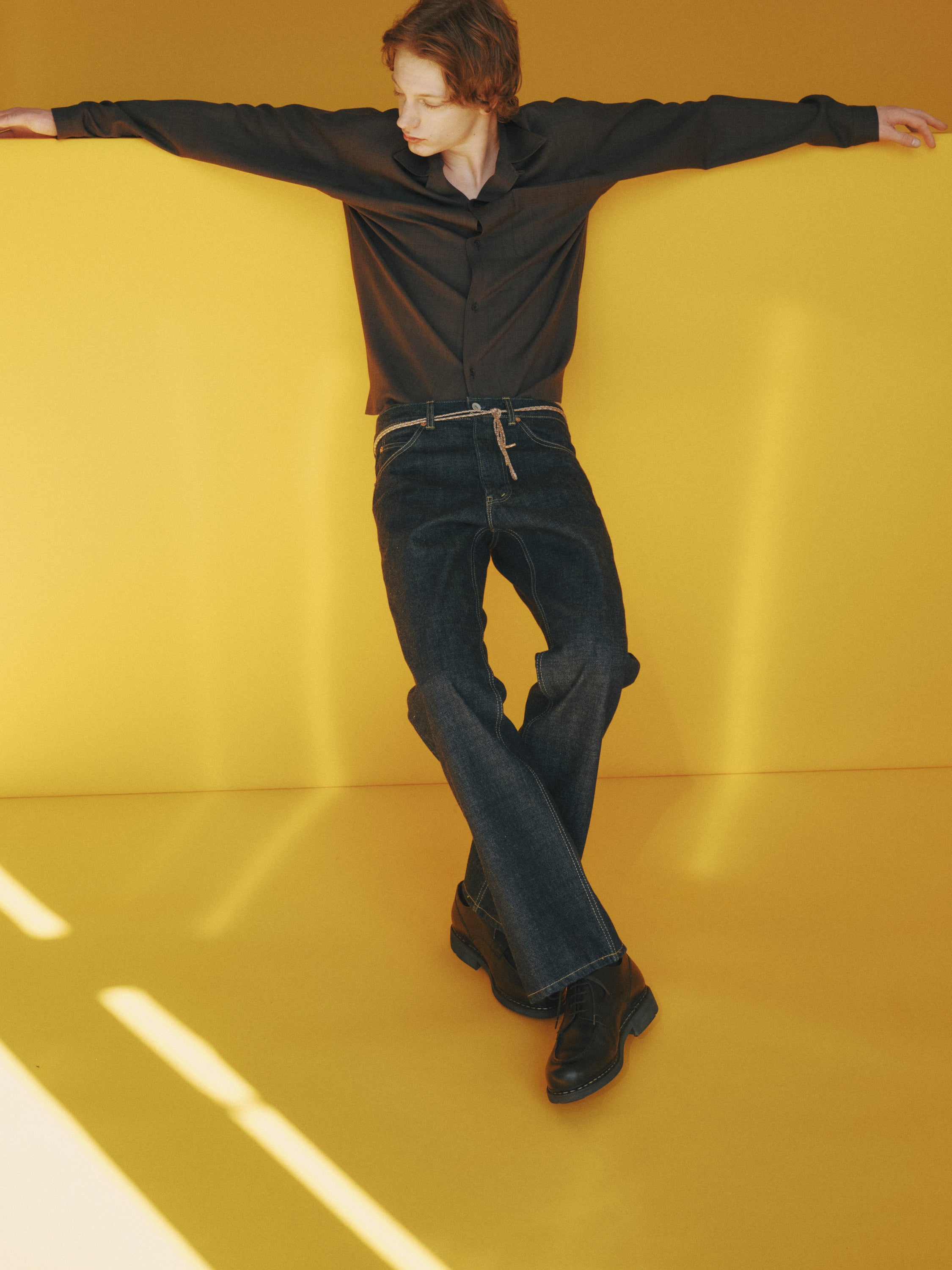 Rws Super 140s High Twist Serge / Open Collar L/S Shirt With Hem Tab