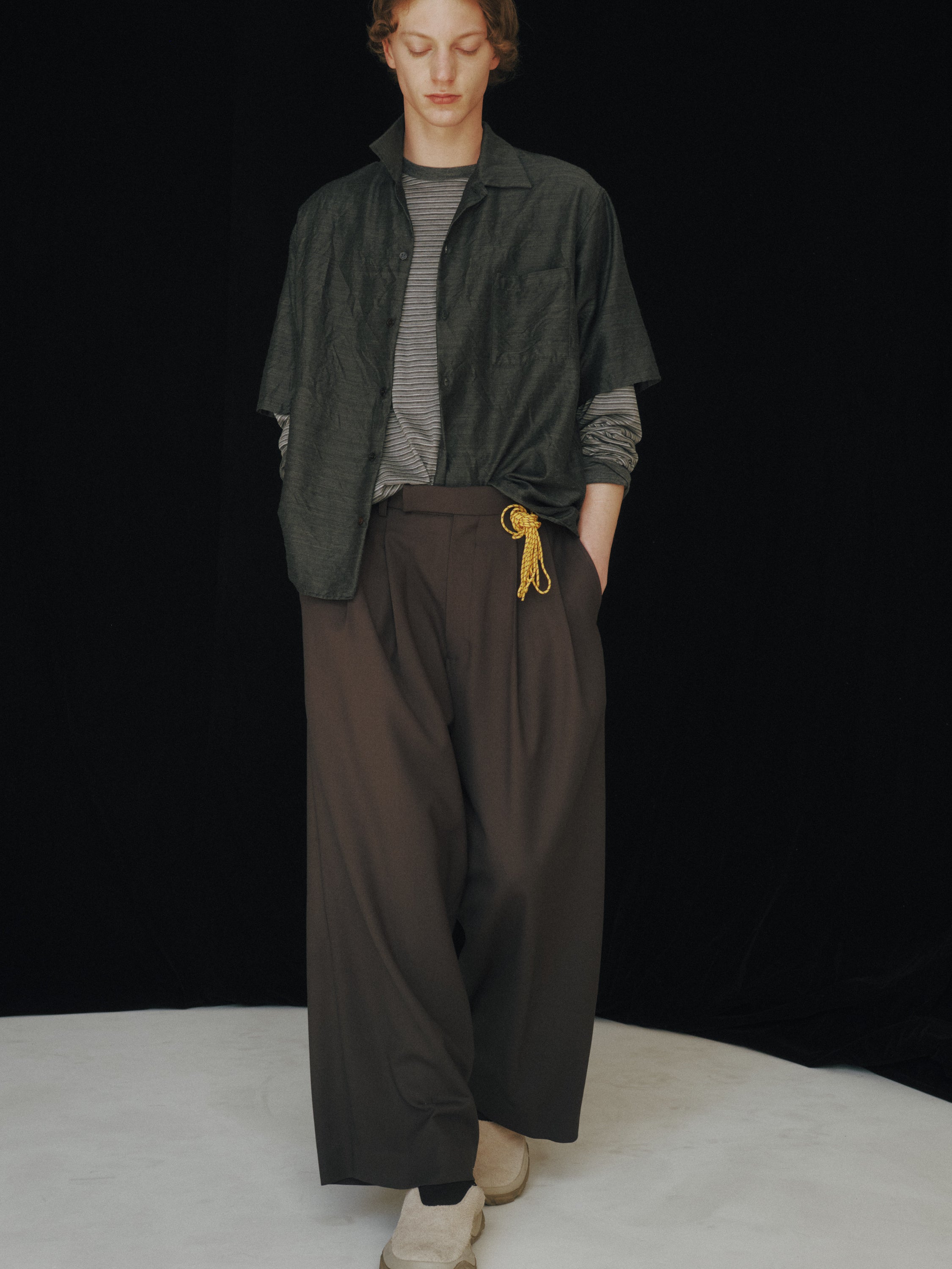 シルクウールフェザーツイル / オープンカラーS/S Shirt, Gray