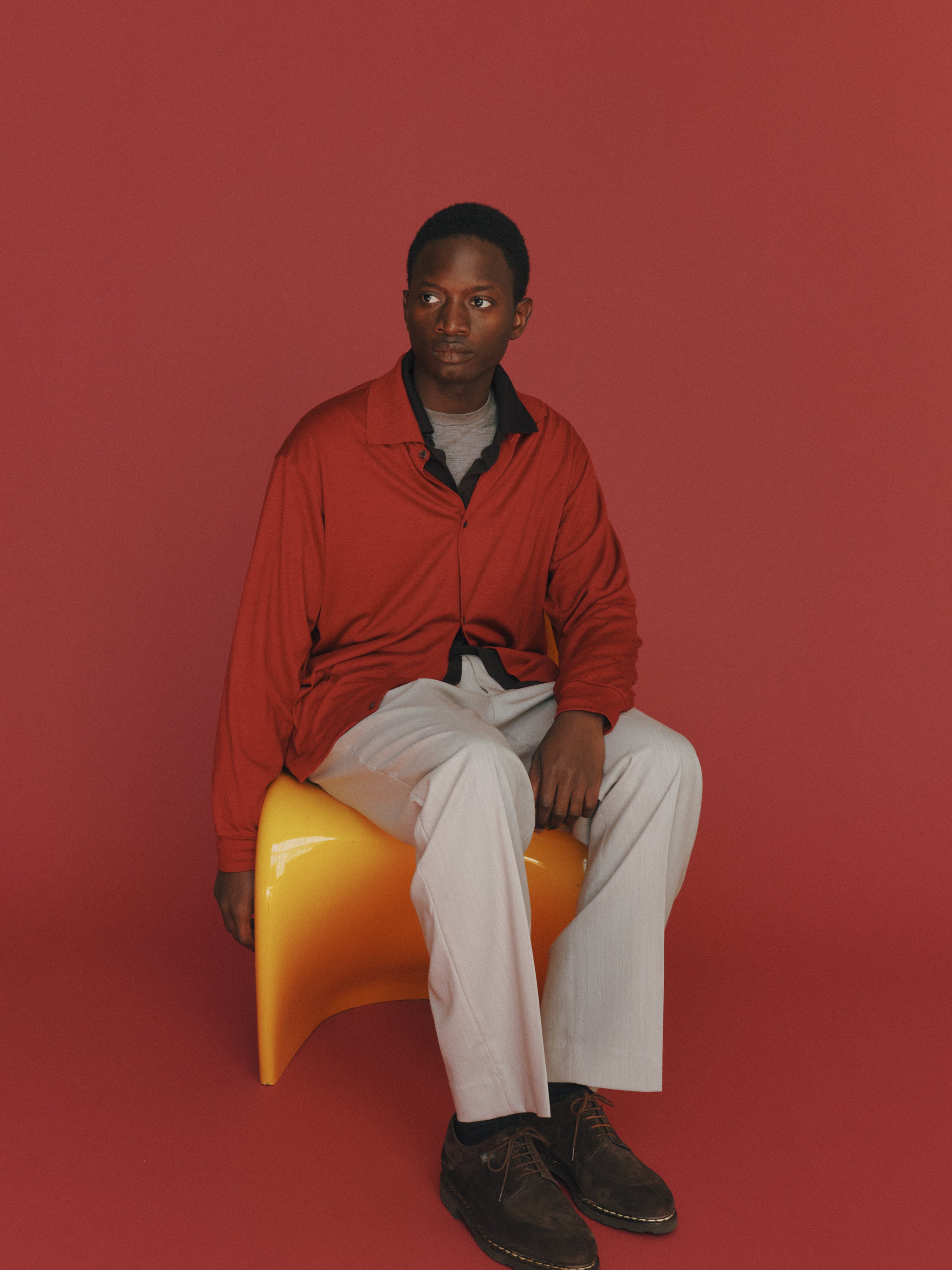 Super 100s Washable Wool Jersey / Shirt Cardigan, Red