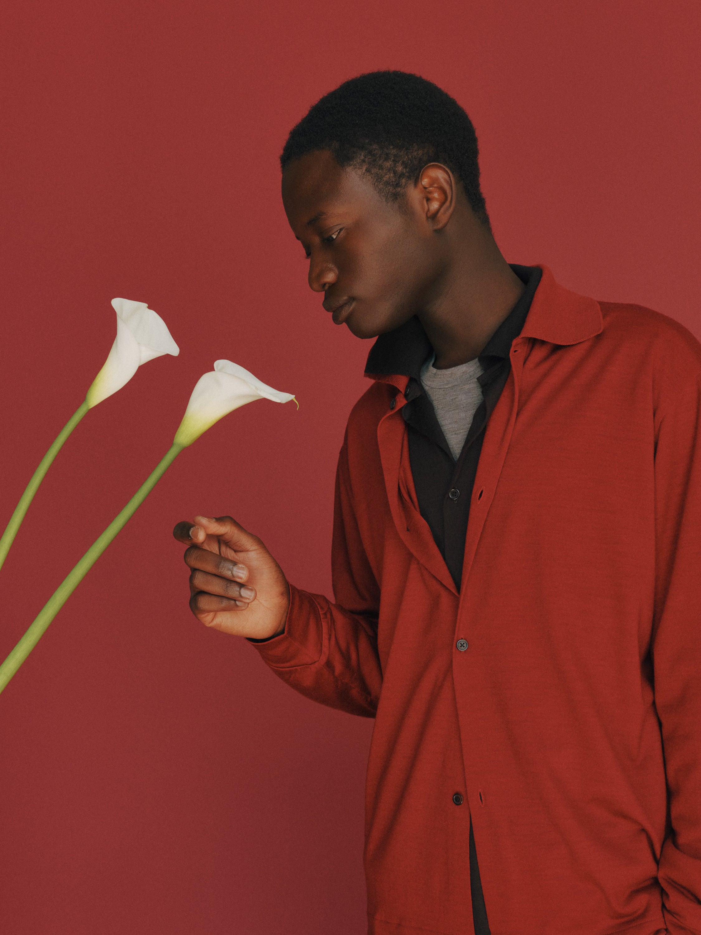 Super 100s Washable Wool Jersey / Shirt Cardigan, Red