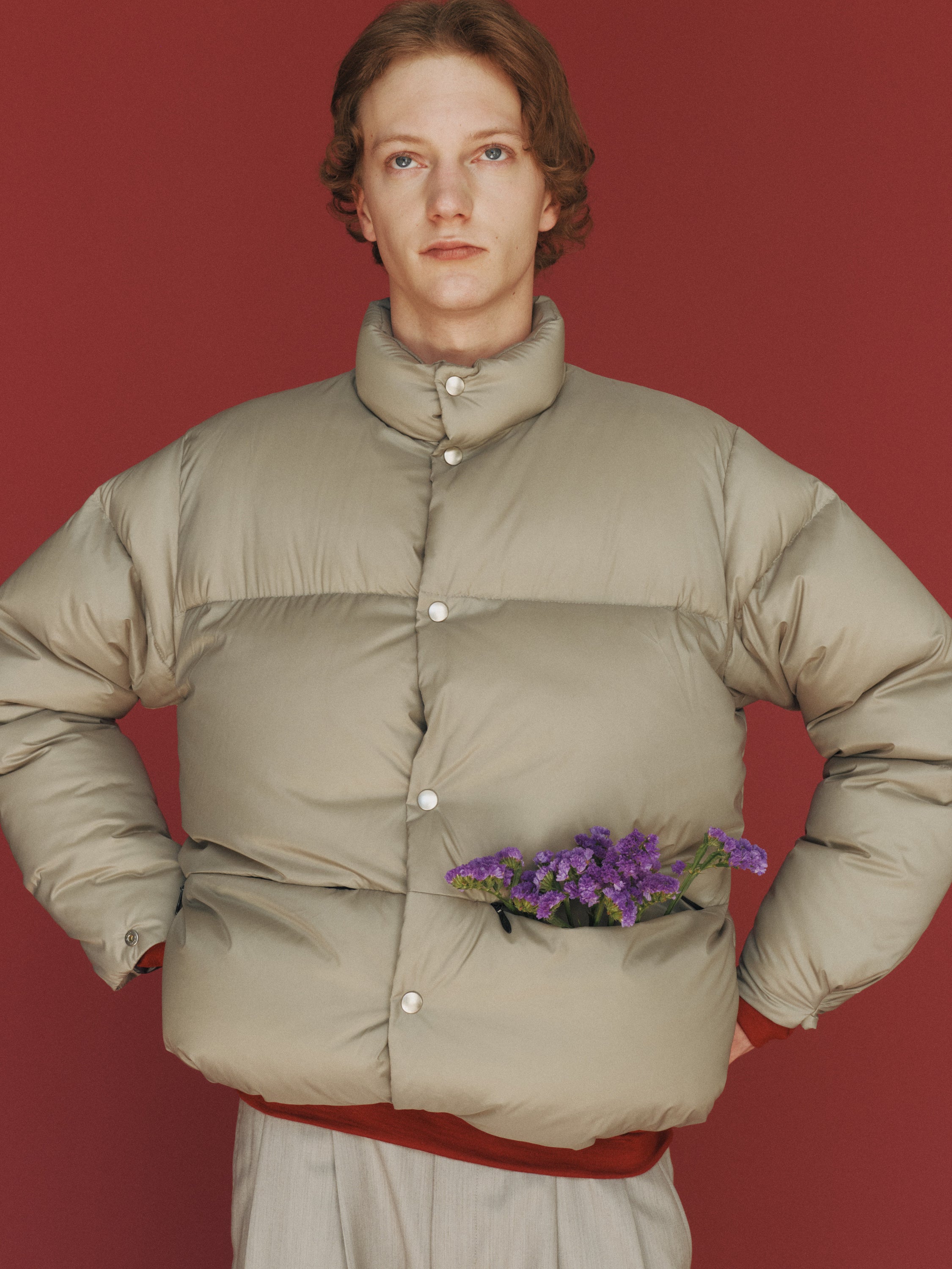 Recycled Nylon Mini Ripstop / Down Jacket, Light Gray