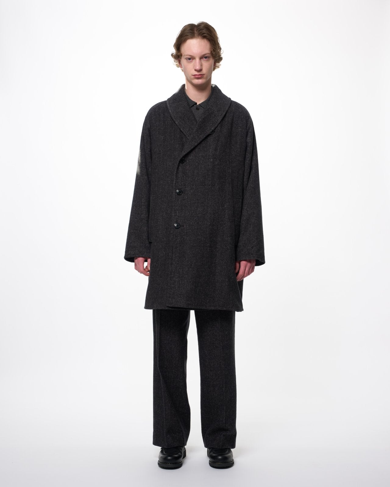 ヘビーシルクフランネル /  ショールカラーコート, Herringbone