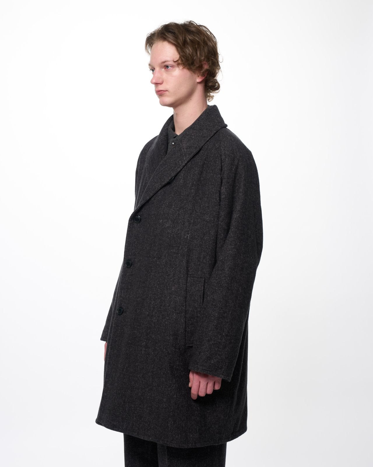 ヘビーシルクフランネル /  ショールカラーコート, Herringbone