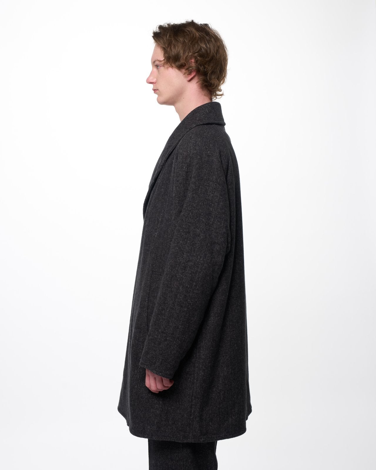 ヘビーシルクフランネル /  ショールカラーコート, Herringbone