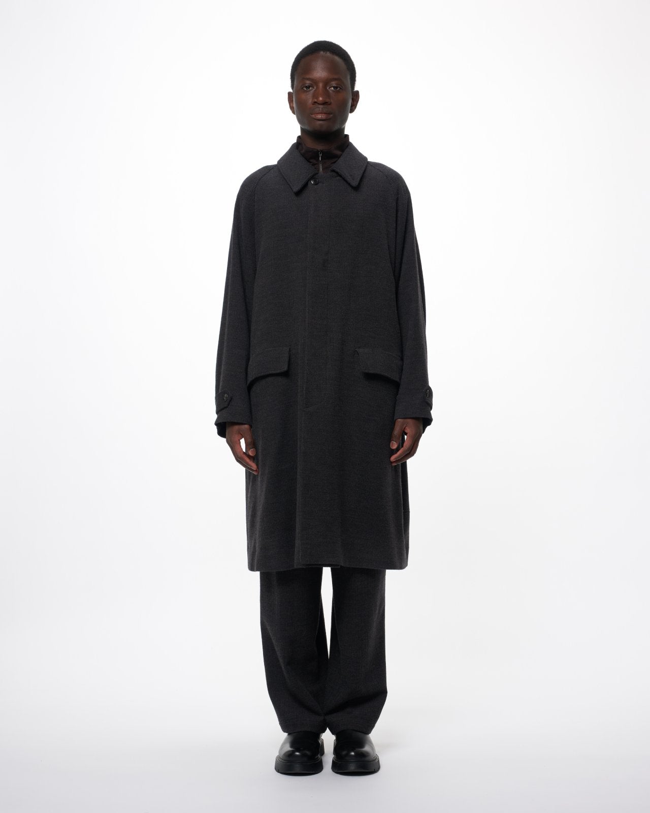 Super 120s Wool Corduroy / Raglan Sleeves Coat, Top Gray
