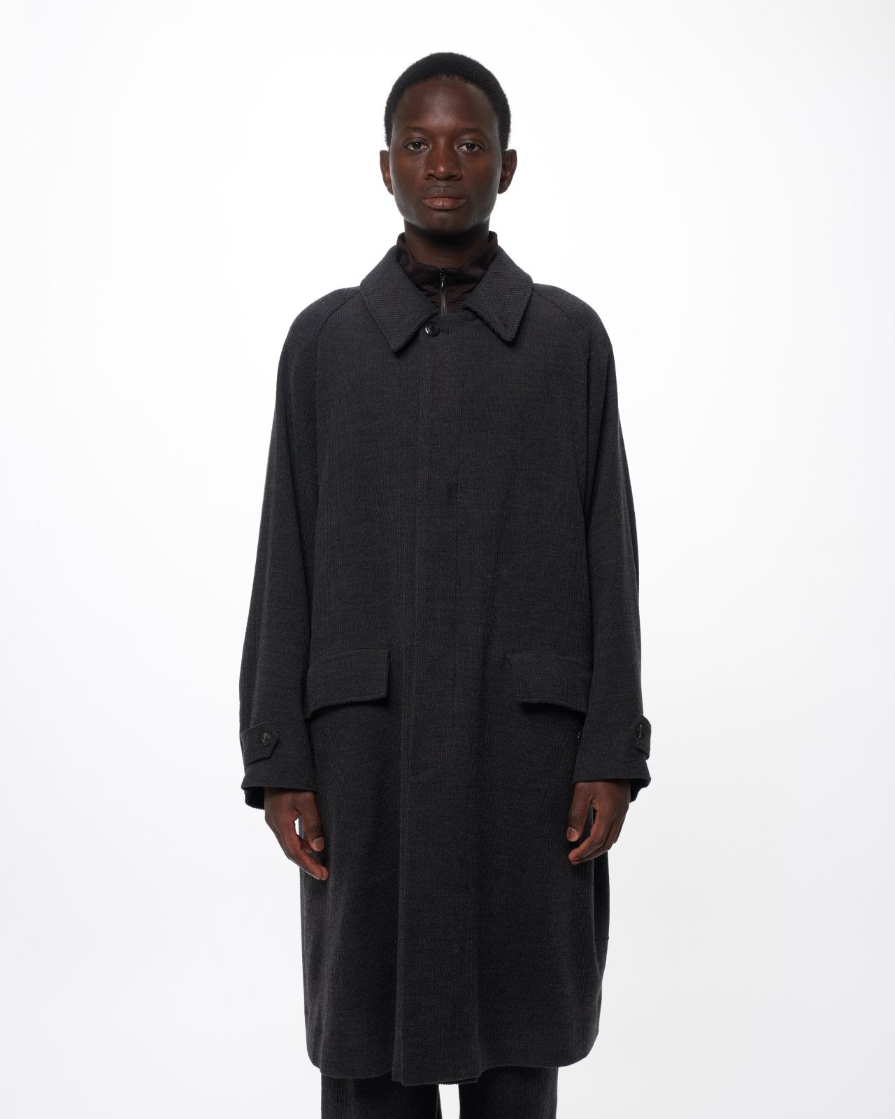 Super 120s Wool Corduroy / Raglan Sleeves Coat, Top Gray