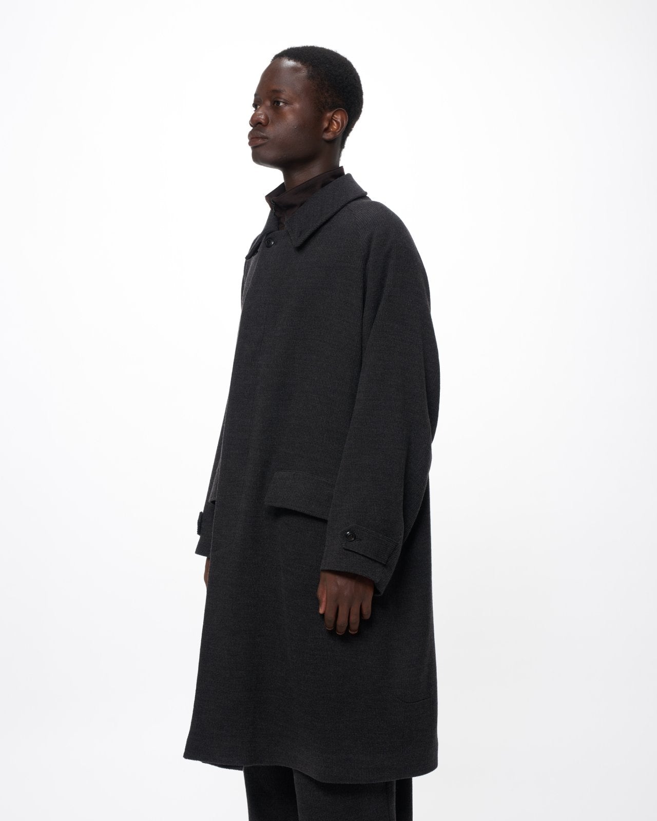 Super 120s Wool Corduroy / Raglan Sleeves Coat, Top Gray