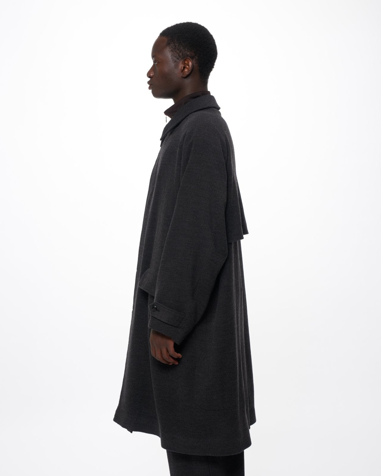 Super 120s Wool Corduroy / Raglan Sleeves Coat, Top Gray
