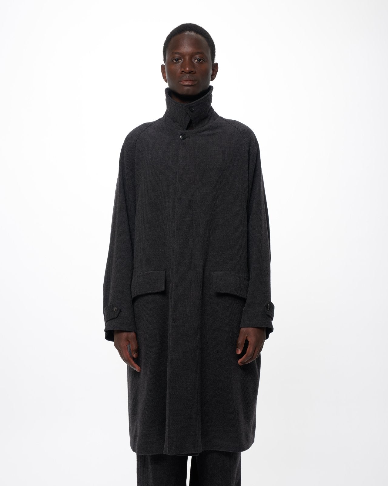 Super 120s Wool Corduroy / Raglan Sleeves Coat, Top Gray