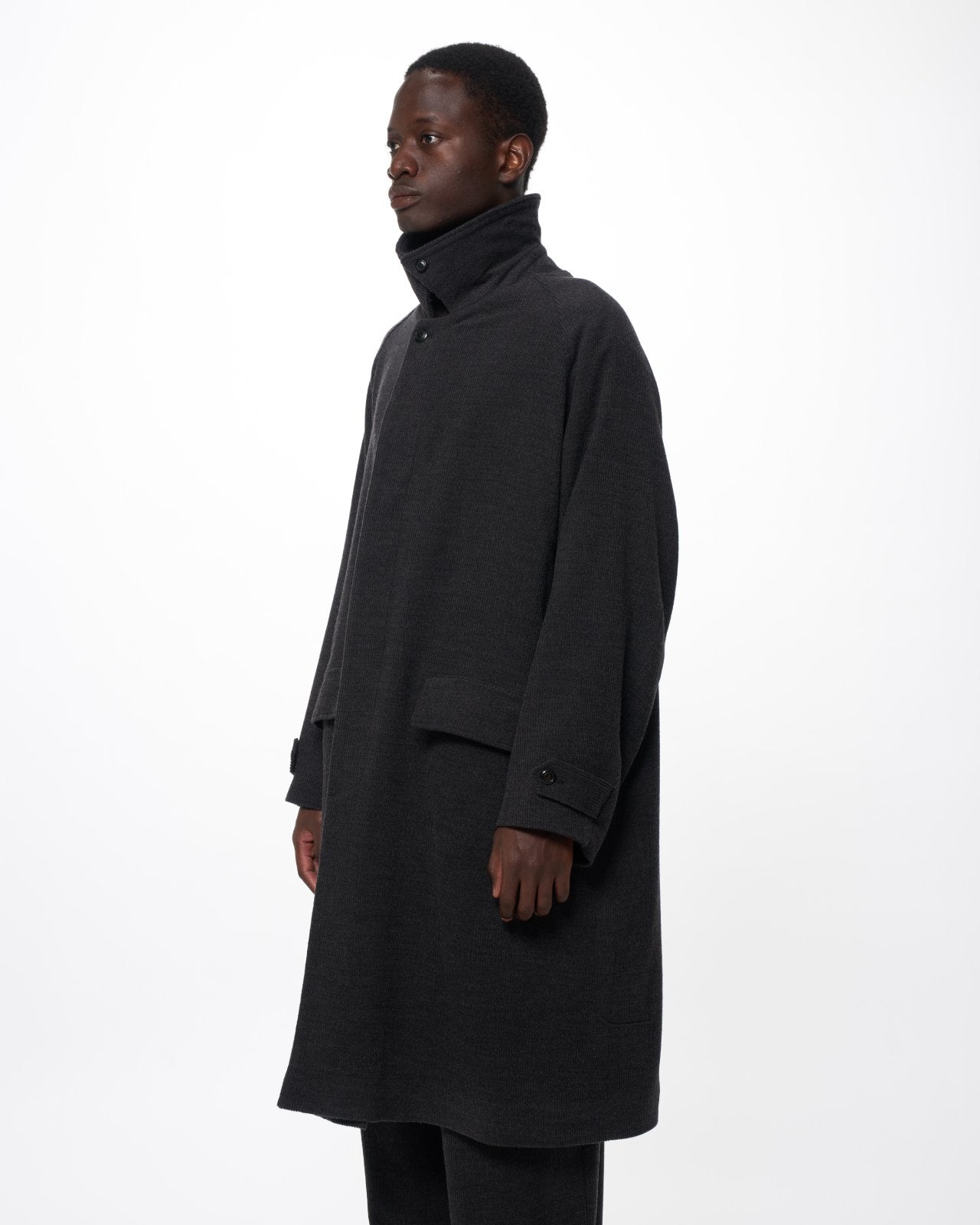 Super 120s Wool Corduroy / Raglan Sleeves Coat, Top Gray