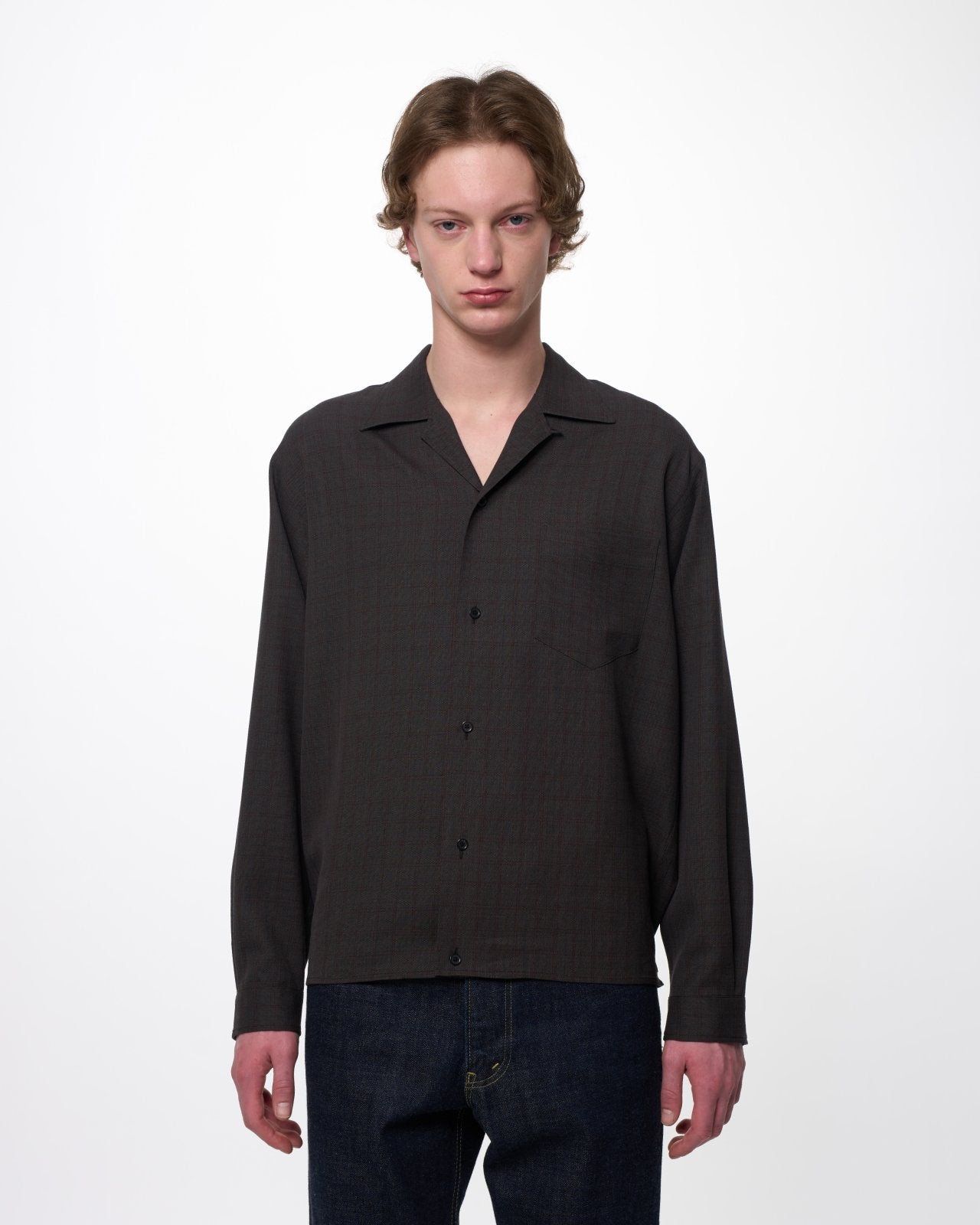 Rws Super 140s High Twist Serge / Open Collar L/S Shirt With Hem Tab