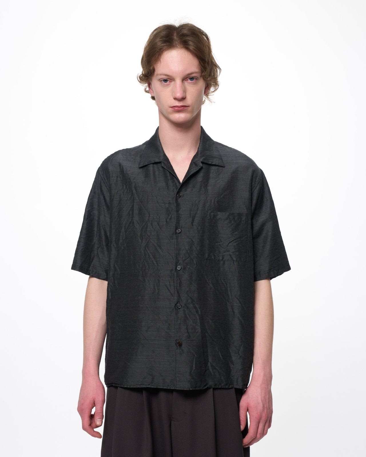 シルクウールフェザーツイル / オープンカラーS/S Shirt, Gray