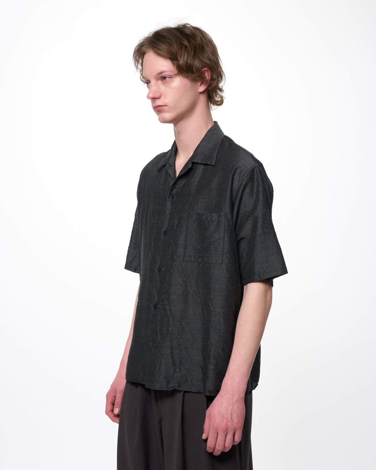 シルクウールフェザーツイル / オープンカラーS/S Shirt, Gray