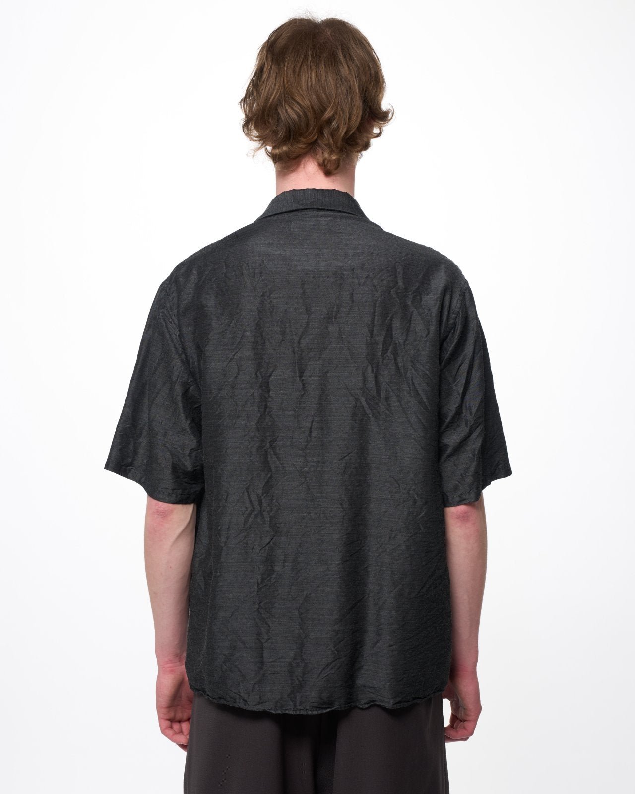 シルクウールフェザーツイル / オープンカラーS/S Shirt, Gray
