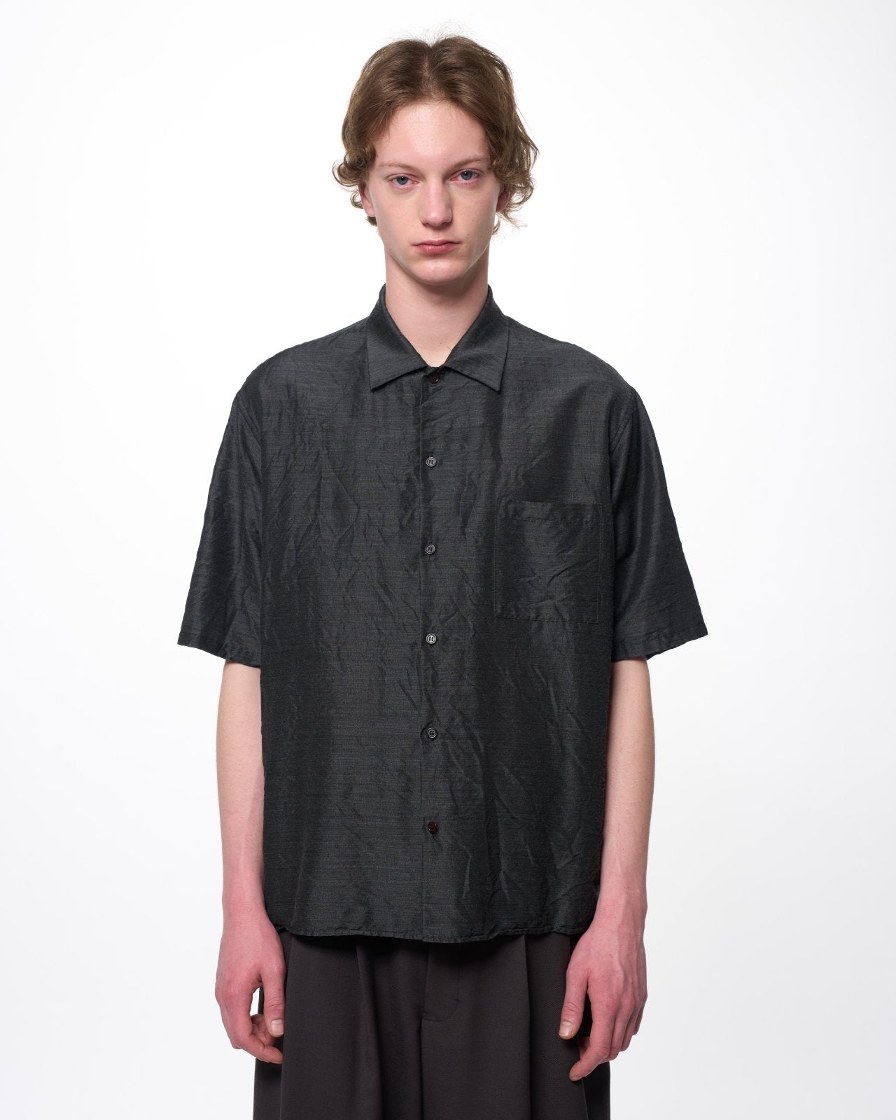 シルクウールフェザーツイル / オープンカラーS/S Shirt, Gray
