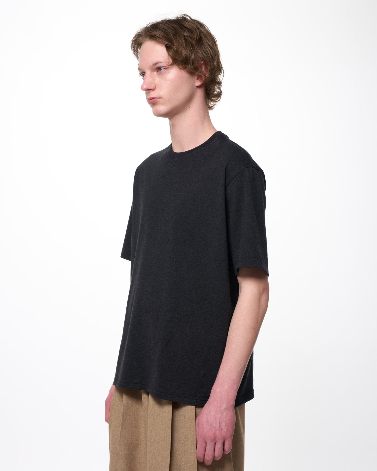 オーガニックコットン40/2天竺 / クルーネックS/S Tee, Heather Black