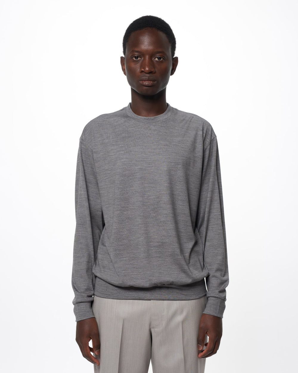 スーパー100sウォッシャブルウール天竺 / クルーネック L/S Tee, Top Gray