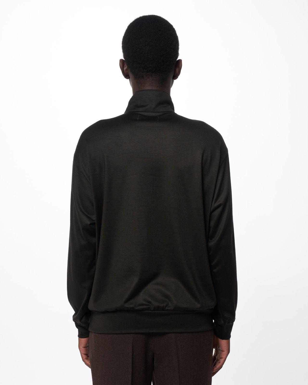 スーパー100s ウォッシャブルウール天竺 / ハーフジップスタンド, Dark Olive