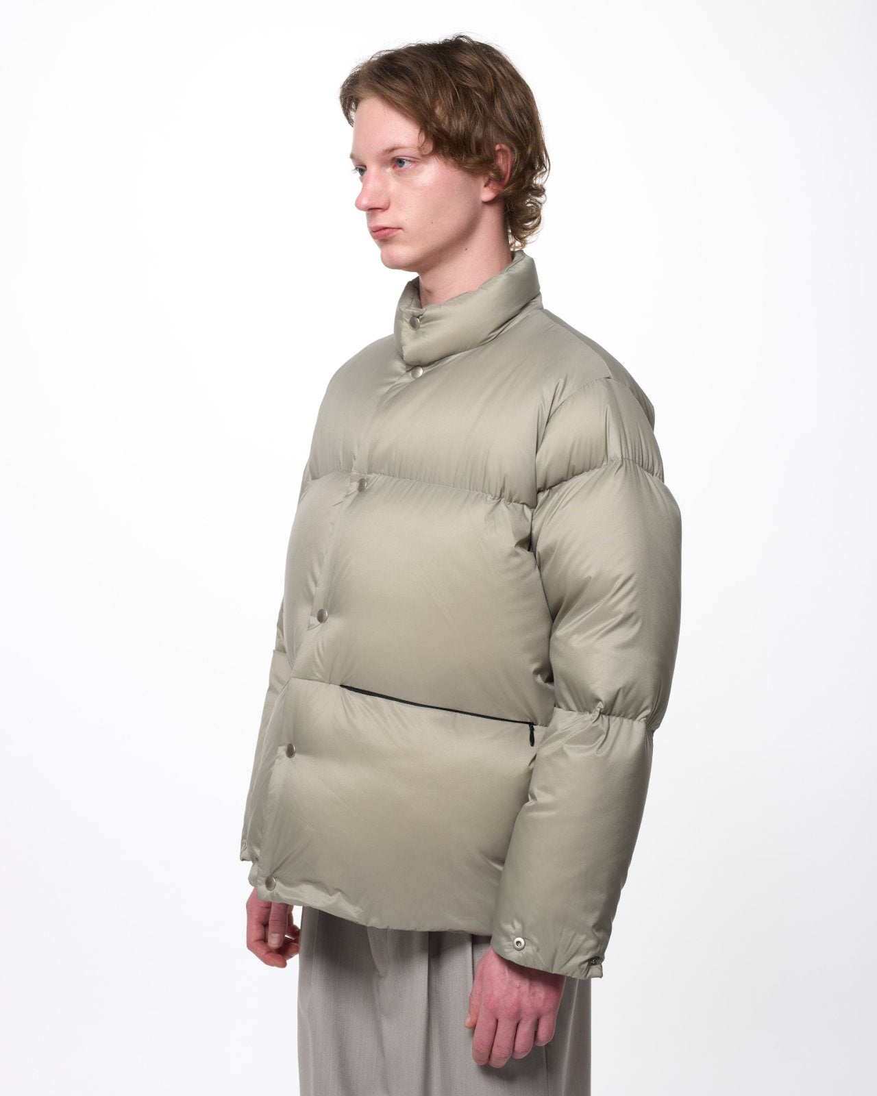Recycled Nylon Mini Ripstop / Down Jacket, Light Gray