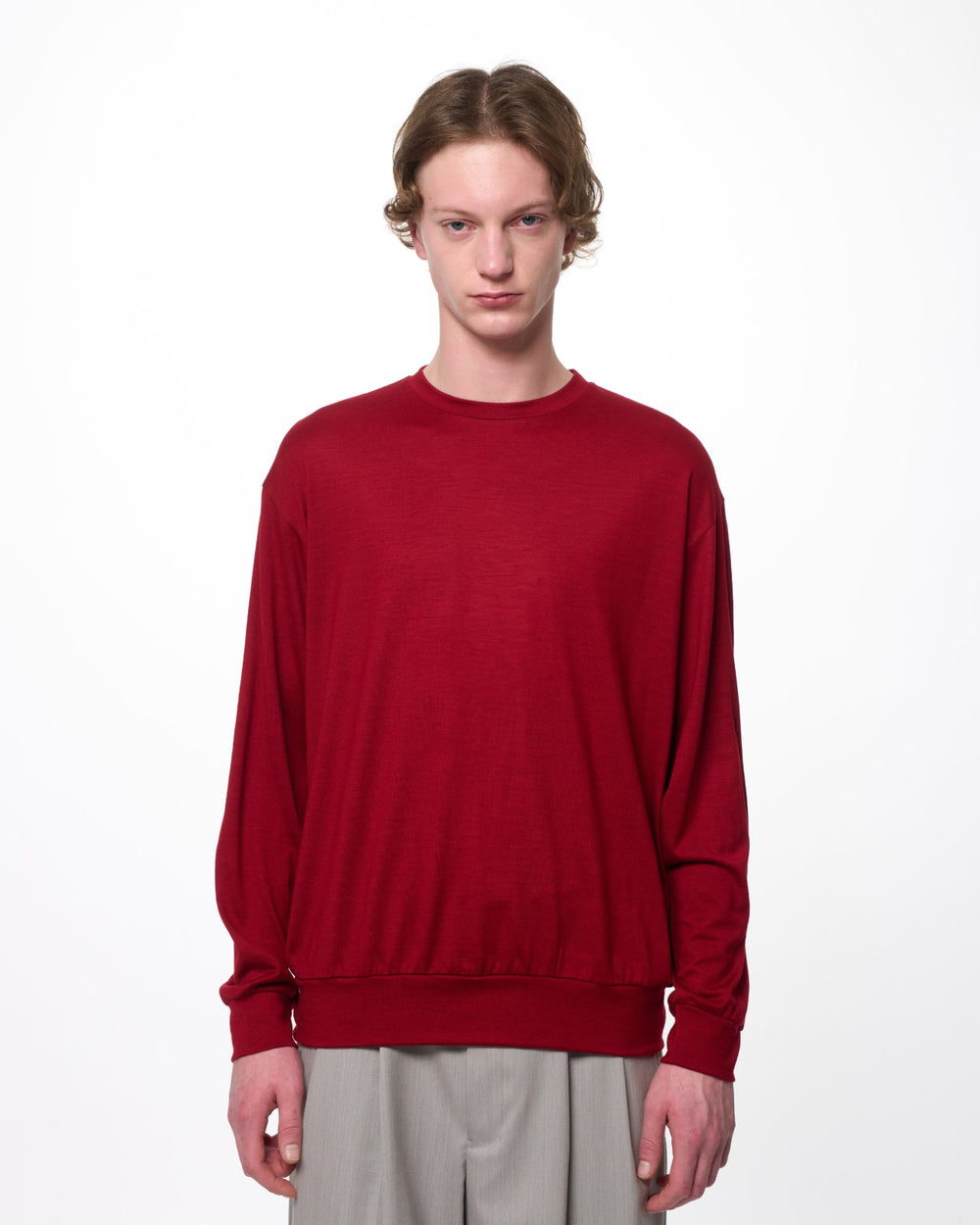 スーパー100sウォッシャブルウール天竺 / クルーネック L/S Tee, Red
