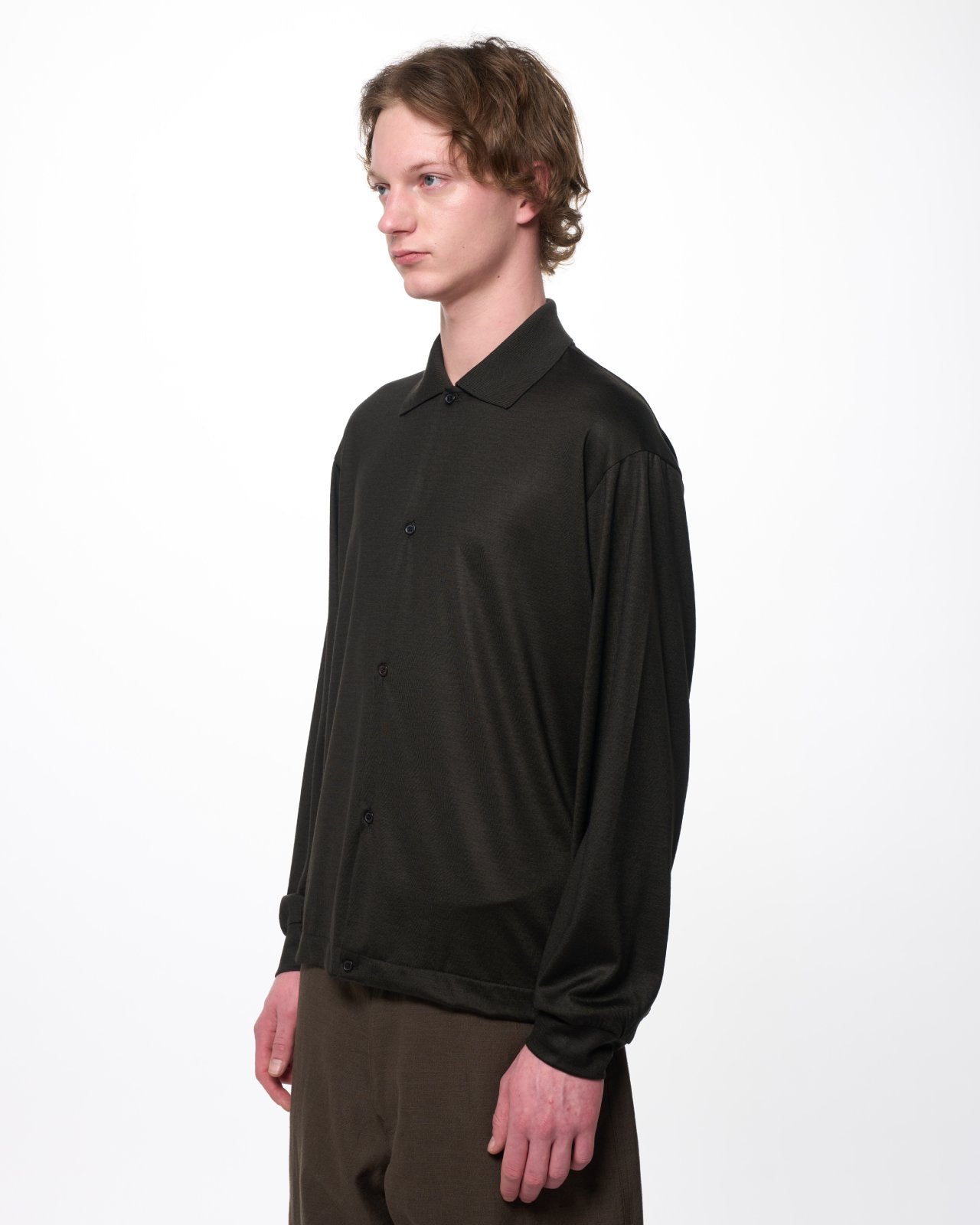 スーパー100s ウォッシャブルウール天竺 / シャツカーディガン, Dark Olive