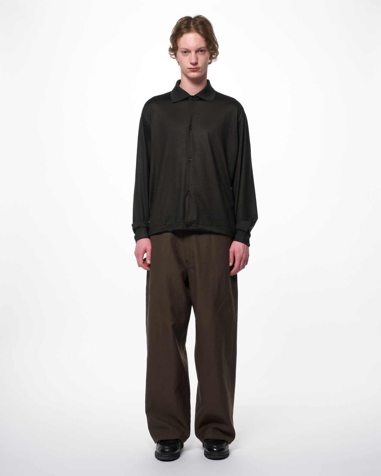 スーパー100s ウォッシャブルウール天竺 / シャツカーディガン, Dark Olive