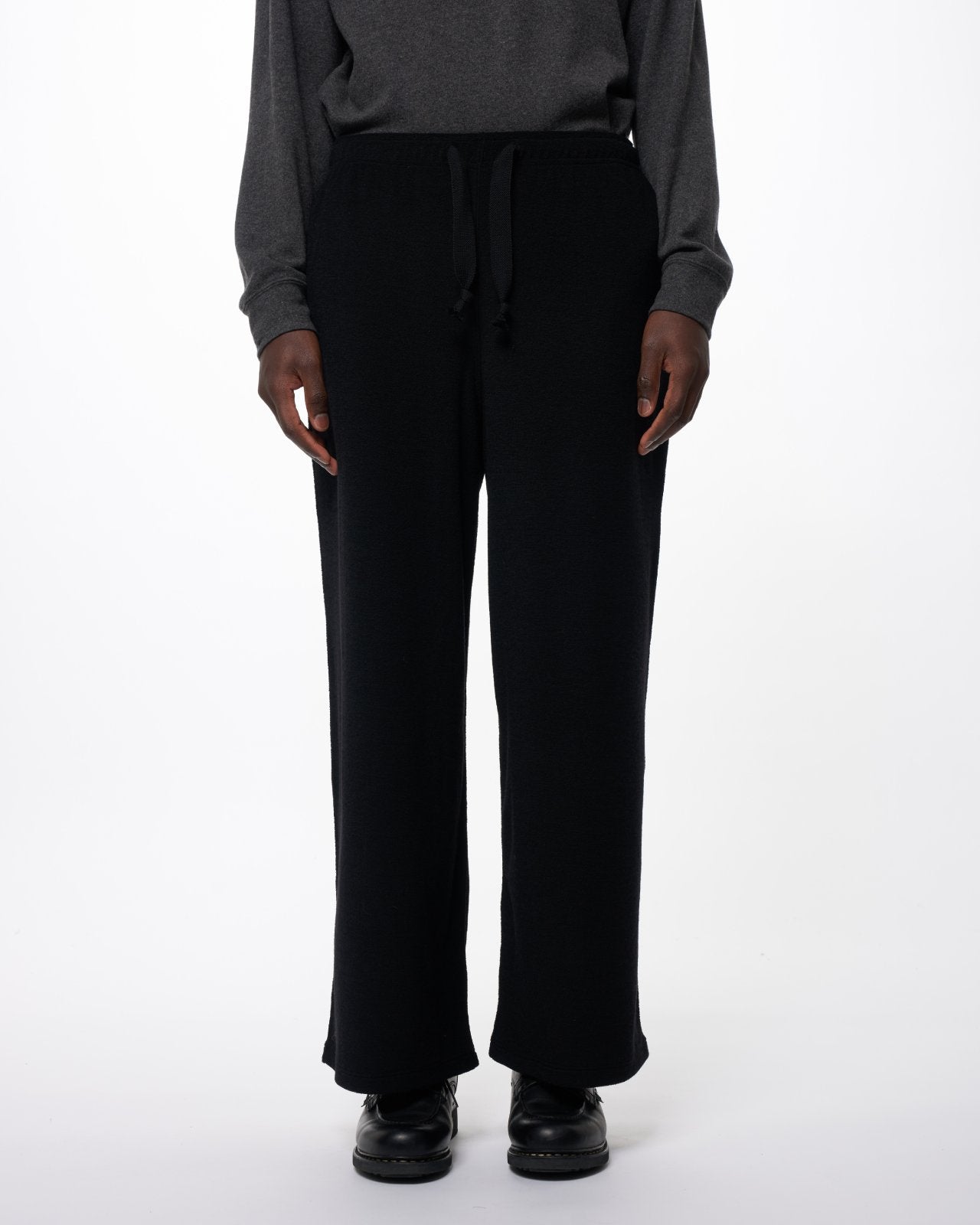 Super 140s Washable Wool Pile Knit / Wide Cylinder Fit Easy Pants, Black