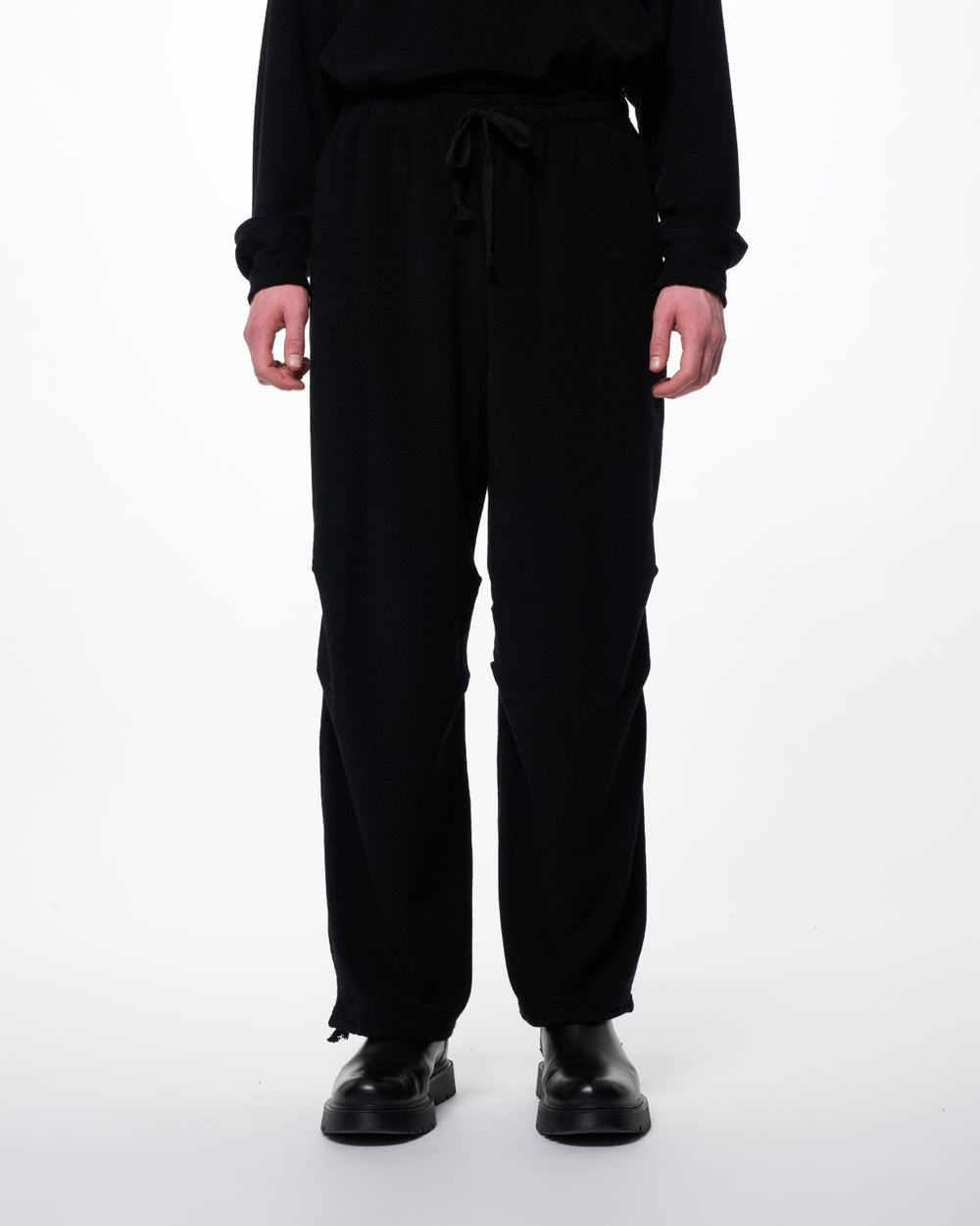 スーパー140s 2/60ウールパイル / タックドニートレーニングパンツ, Black