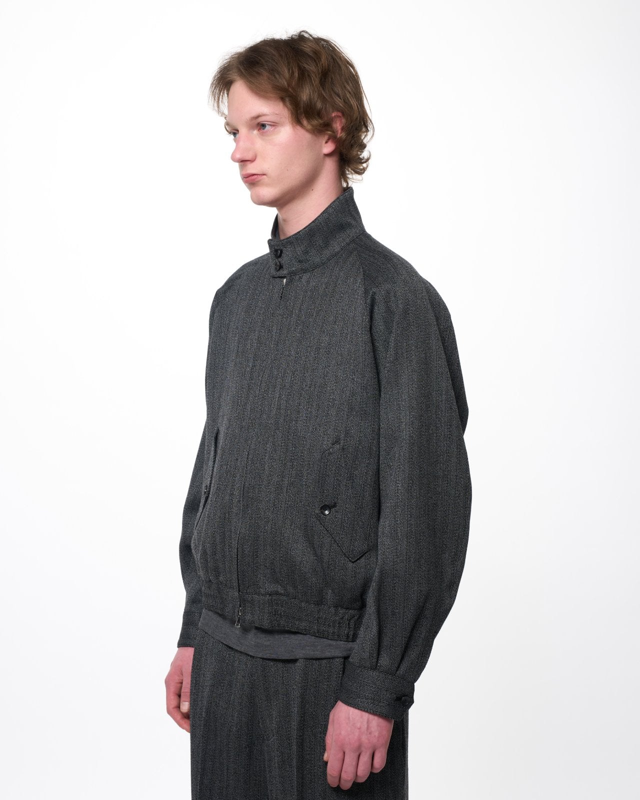 Organic Wool Twisted Melange Herringbone / Dog Ear Jacket, Gray