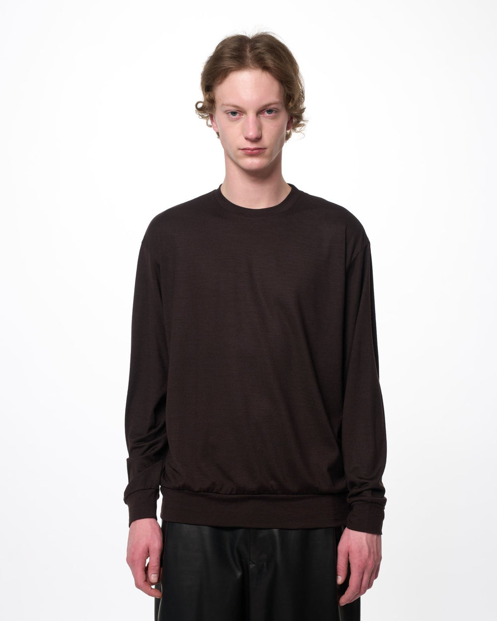 スーパー100sウォッシャブルウール天竺 / クルーネック L/S Tee, Dark Brown