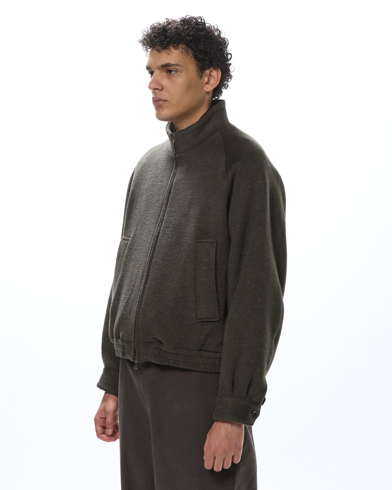 Wool Silk Double Cloth / Track Jacket, Top Olive