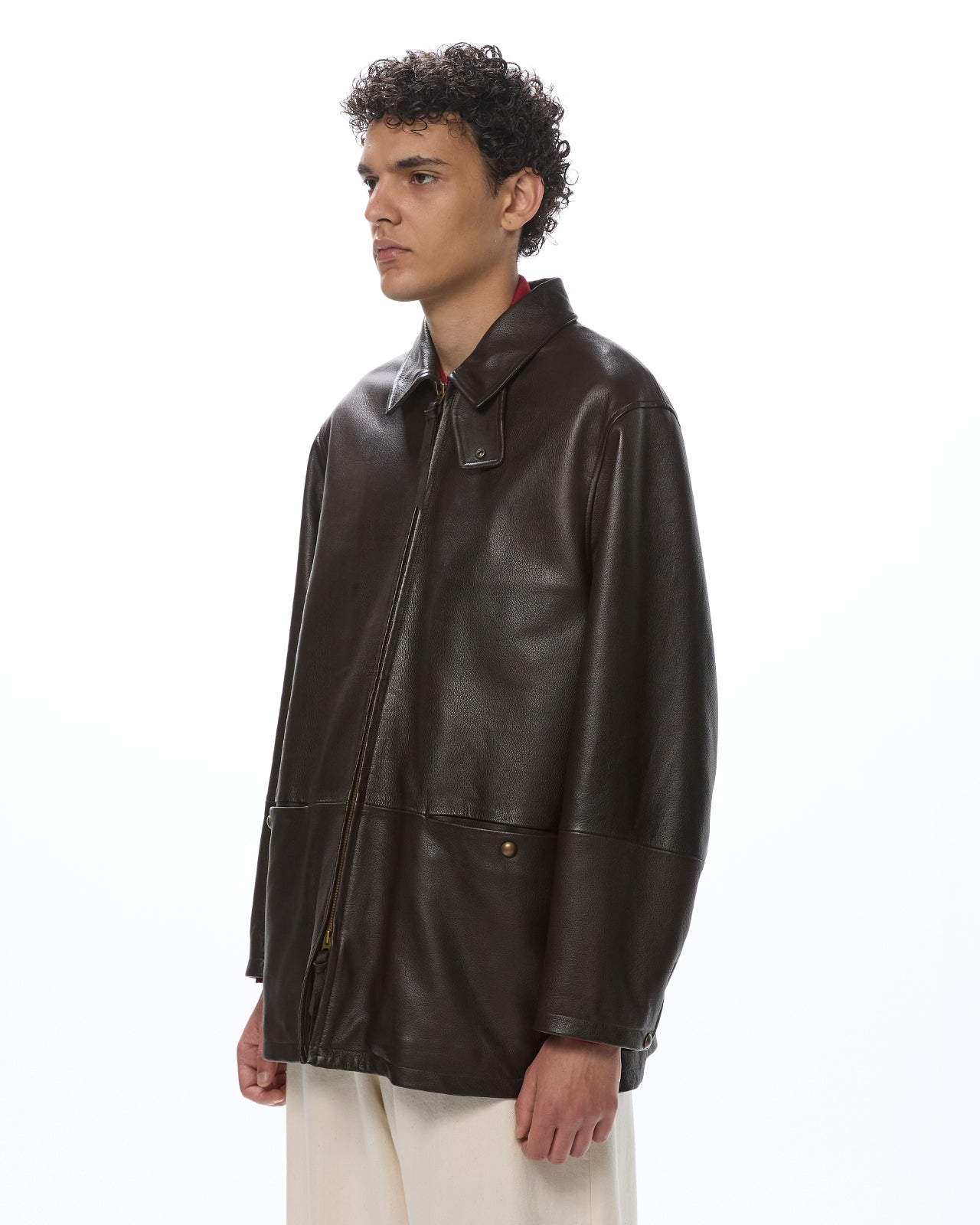 ぺブルシープスキン / レザージップカーコート, Brown