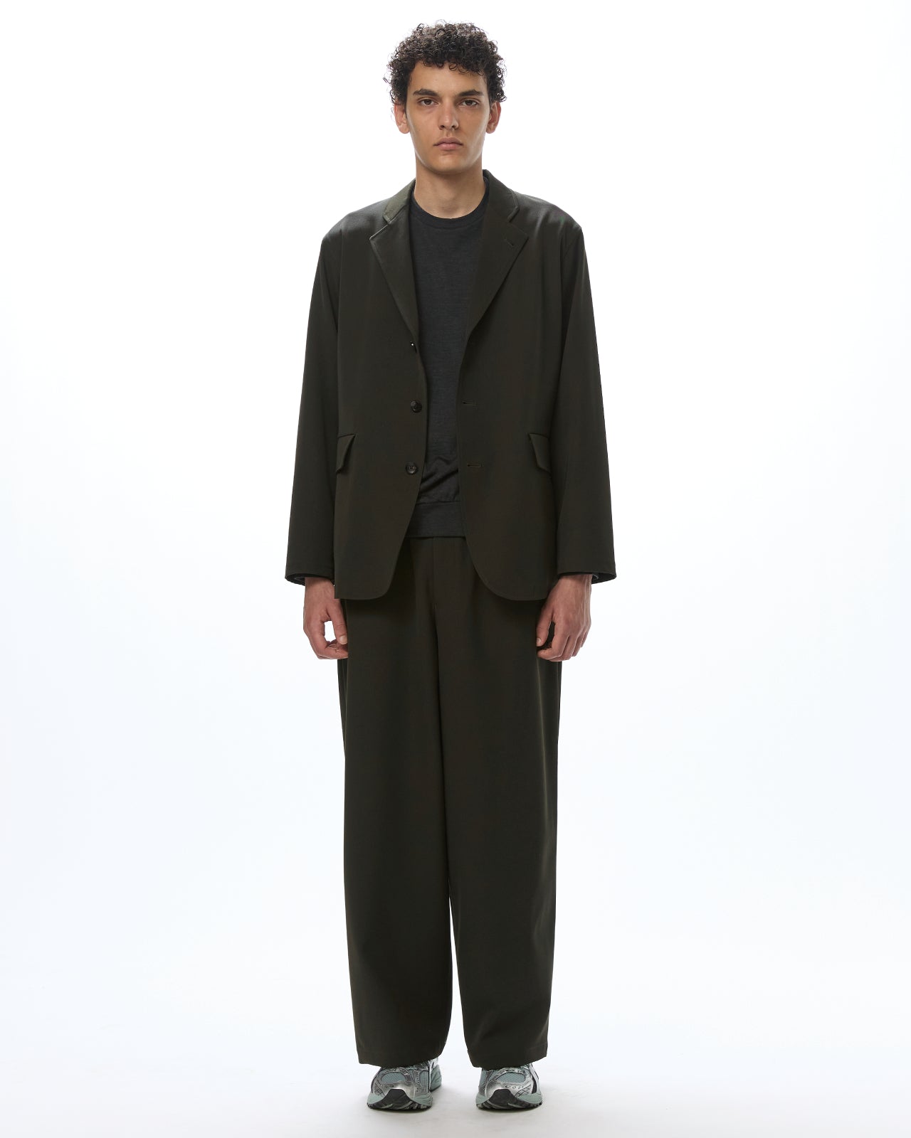 Wool Gabardine Washer Tumbler / Wide Cylinder Fit Easy Pants, Dark Olive