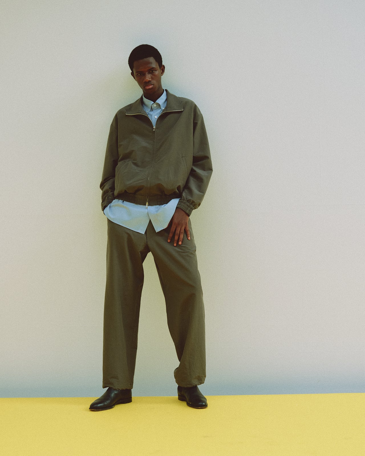 BRATAC SILK × ORGANIC WOOL TAFFETA WIDE TRUCK PANTS, Sage Green