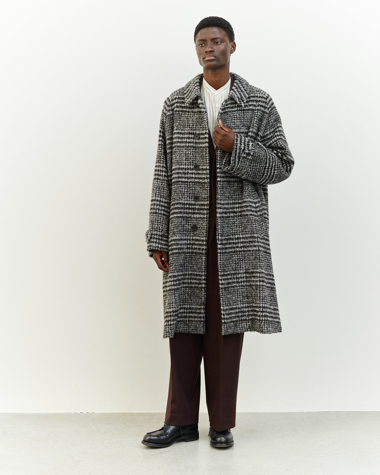 ALPACA SHAGGY PLAID ALPACA WALK ABOUT COAT, Gray Check